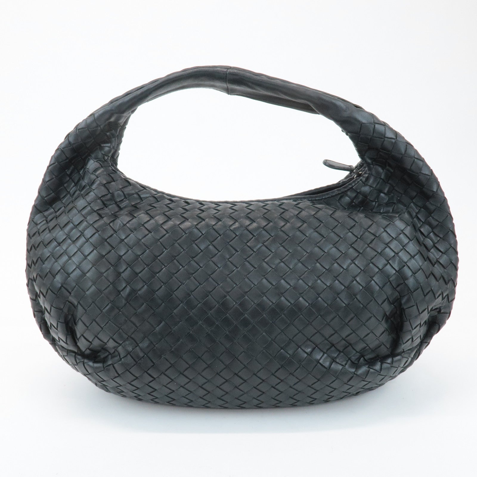 BOTTEGA VENETA Intrecciato Leather Shoulder Bag Black 232499 Used