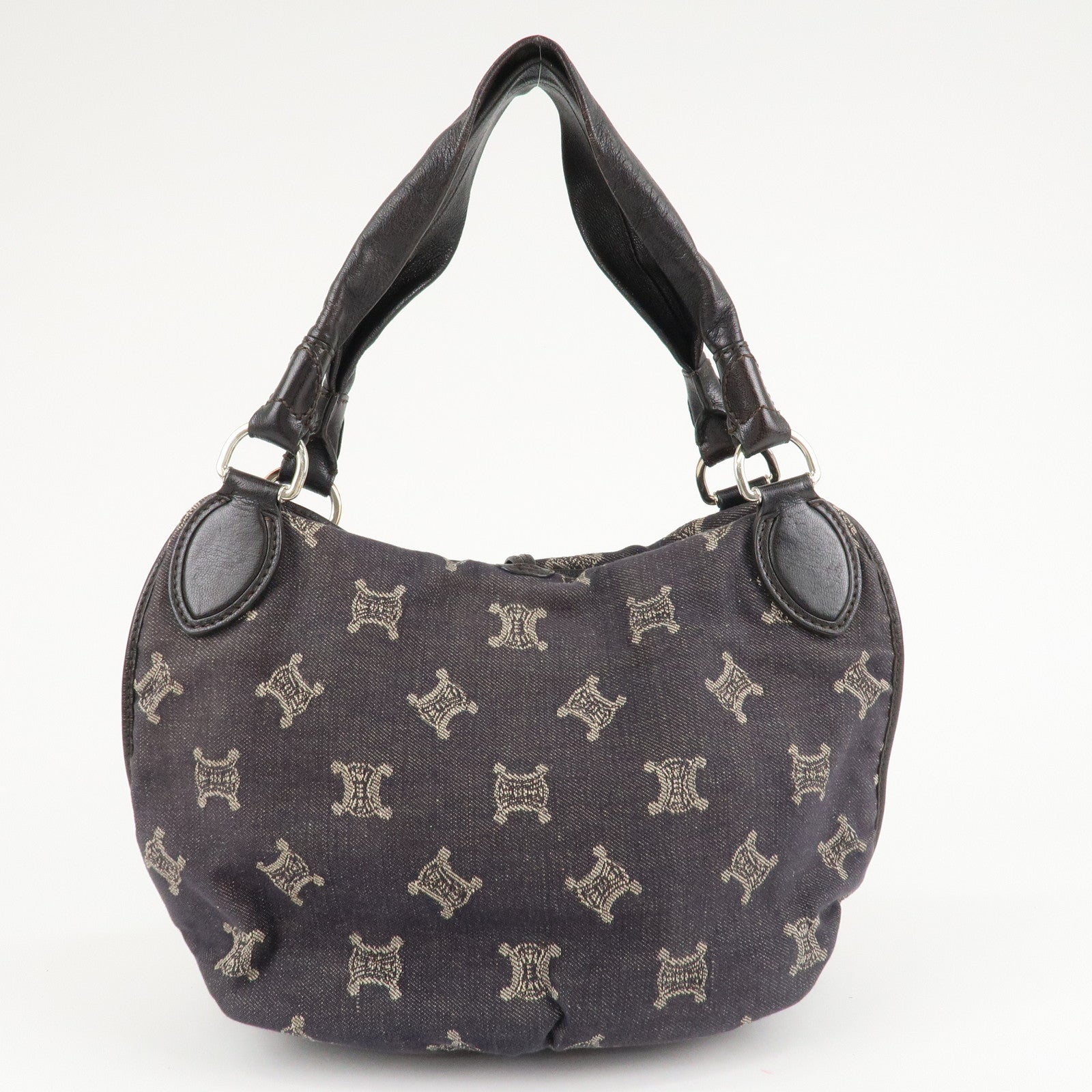 CELINE Macadam Denim Leather Bitter Sweet Shoulder Bag Navy Brown Used