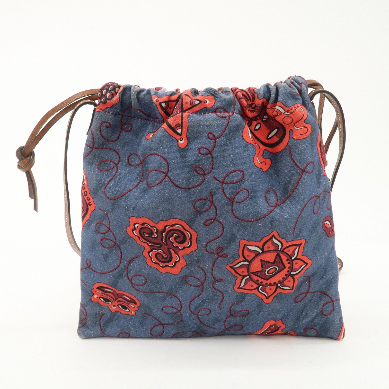 LOEWE Anagram Canvas Leather Drawstring Shoulder Bag Used