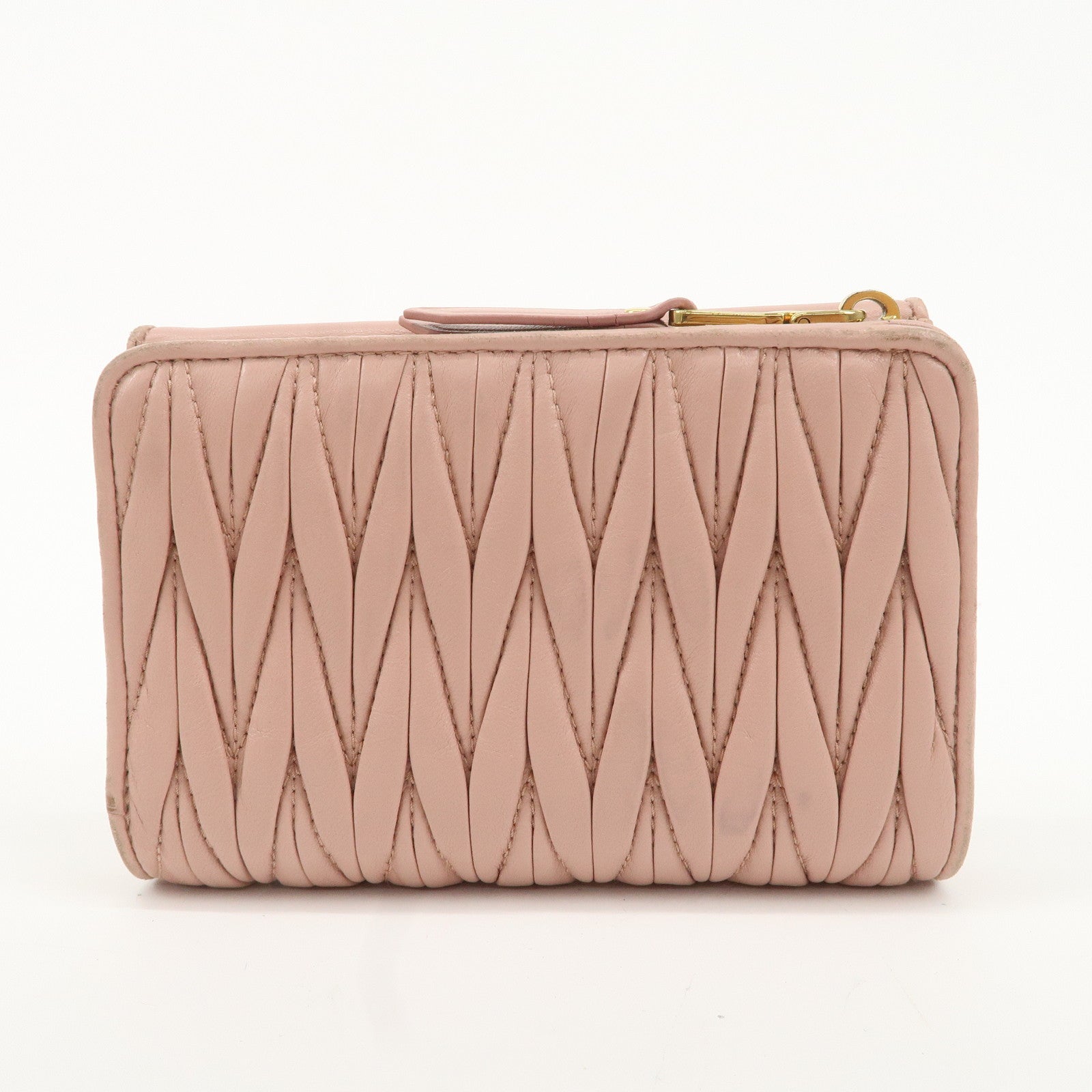 MIU MIU Matelasse Leather Round Zipper Bi-fold Wallet Pink Used