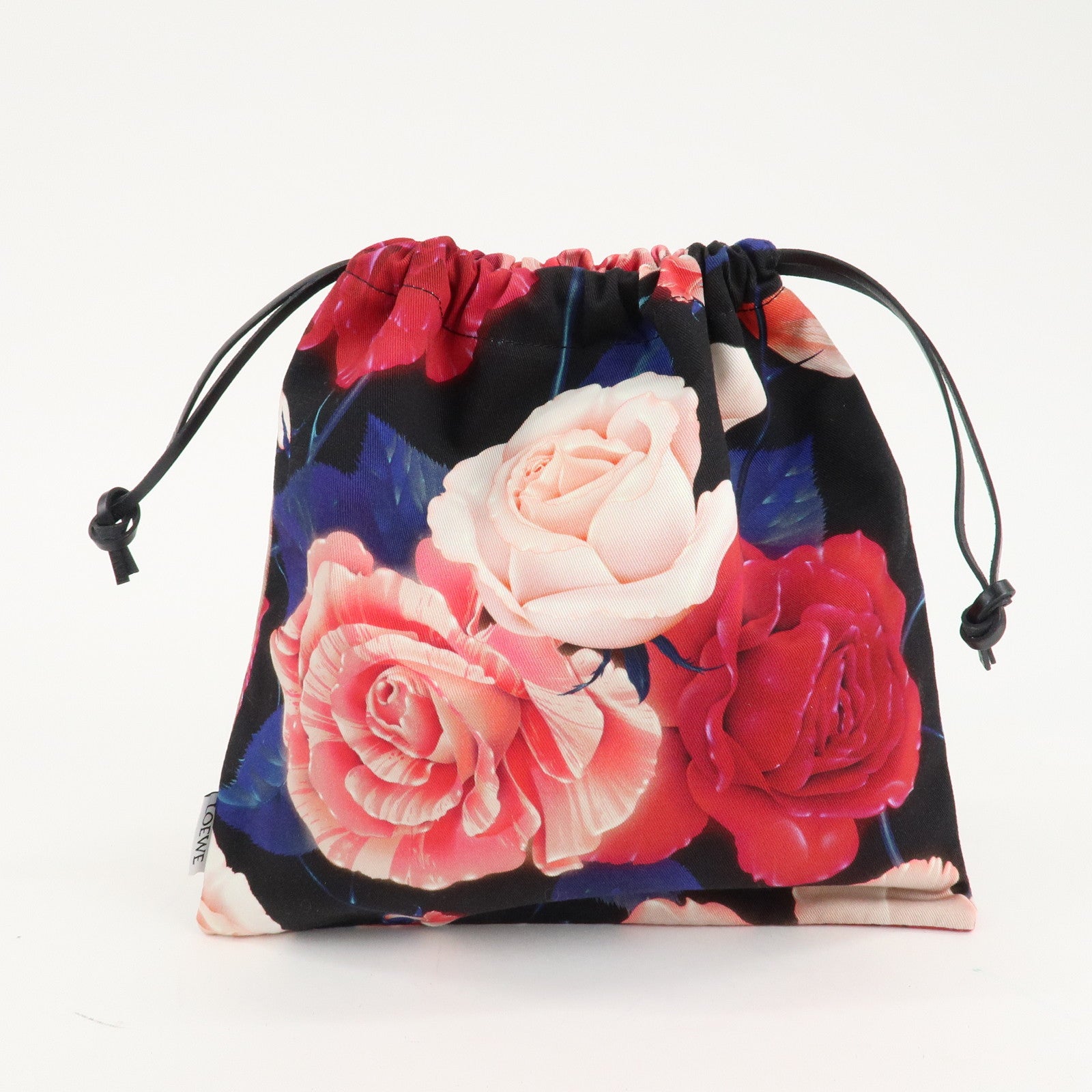 LOEWE Canvas Leather Drawstring Pouch Black Pink Used
