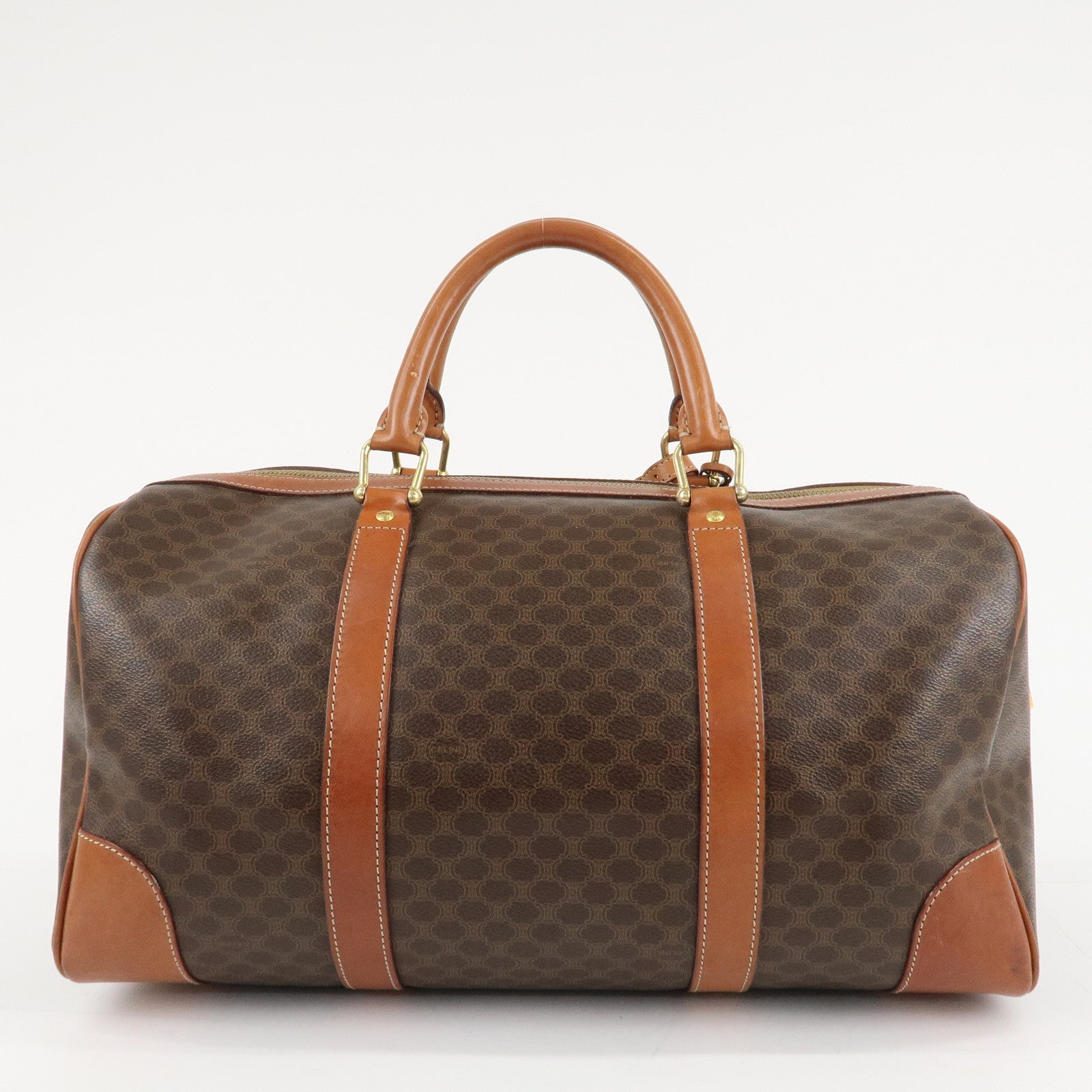 CELINE Macadam PVC Leather Boston Bag Hand Bag Brown Used