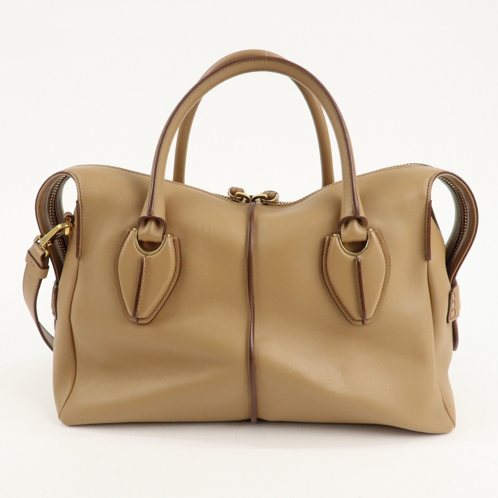 TOD'S D Styling Leather 2Way Shoulder Bag Hand Bag Beige Used