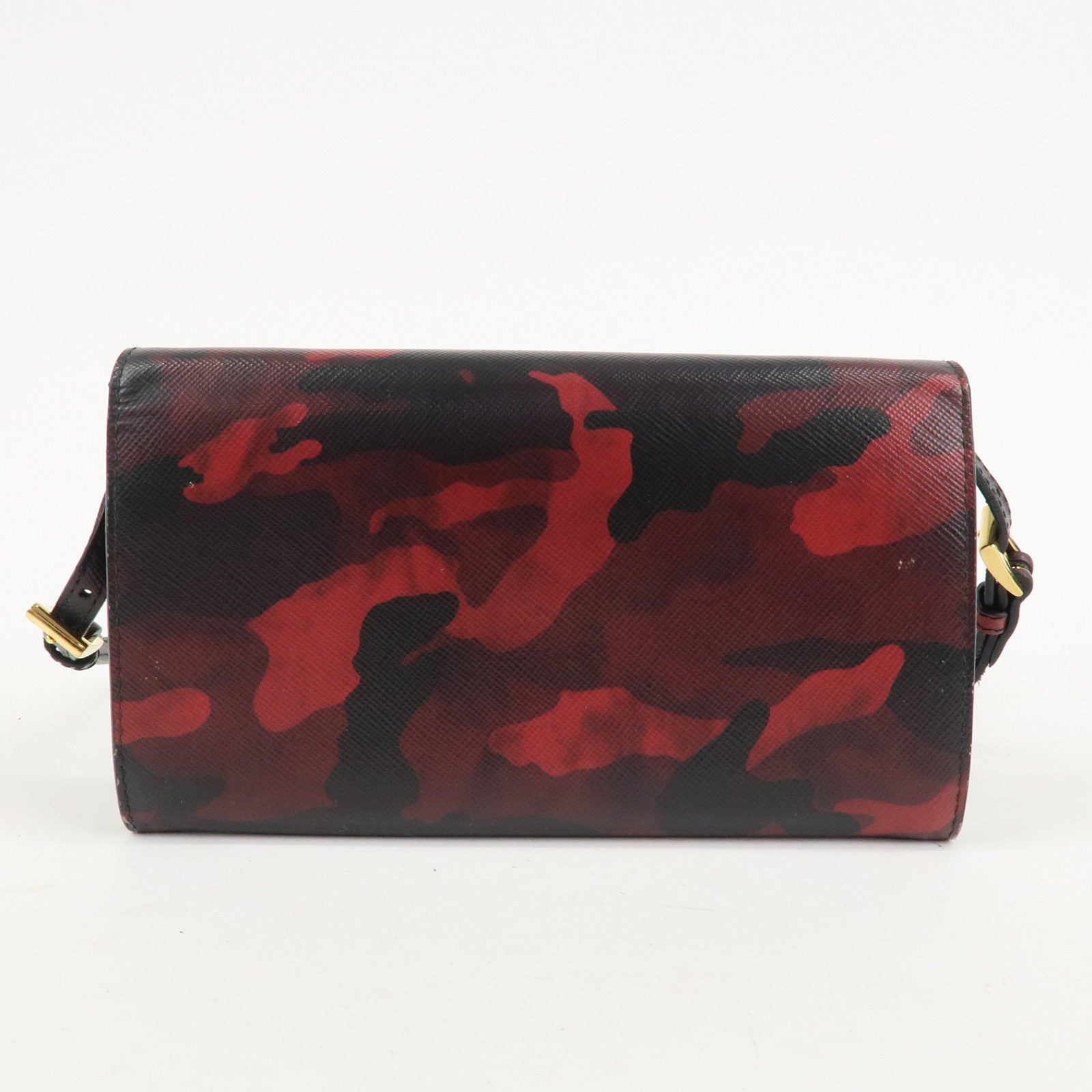 PRADA Saffiano Leather Shoulder Long Wallet Camouflage 1M1437 Used