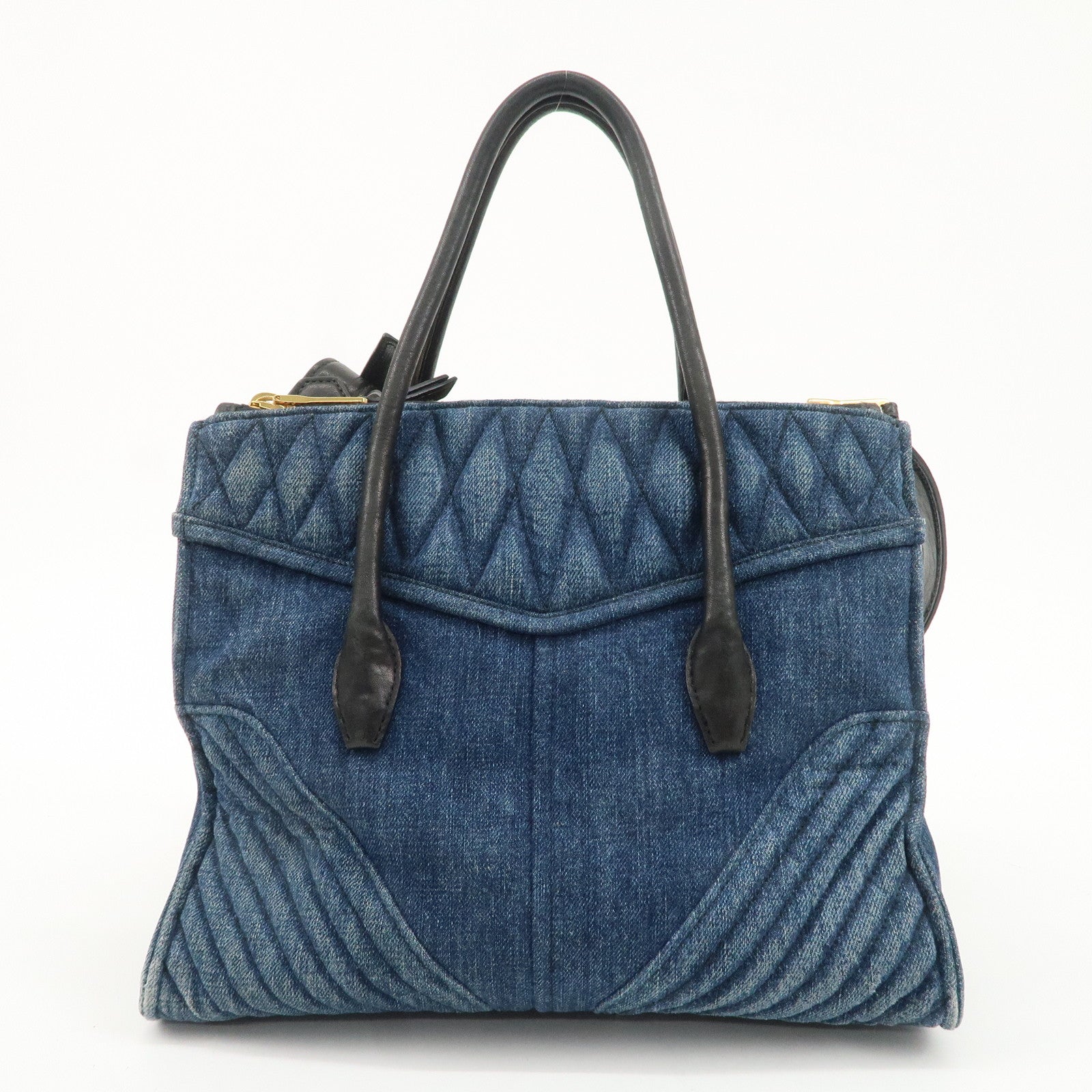 MIU MIU Denim Leather Biker 2WAY Bag Blue Black RN1031 Used