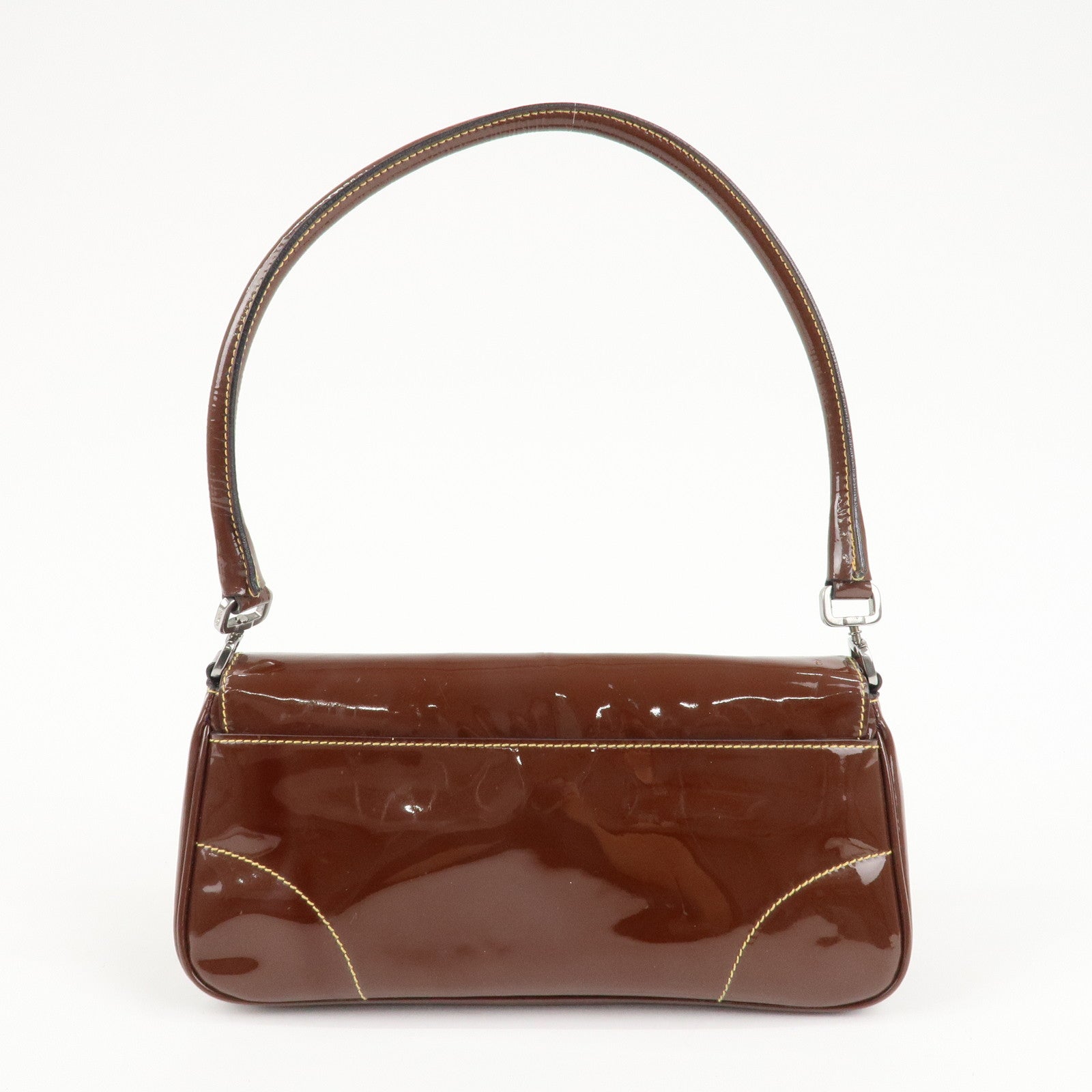 PRADA Patent Leather Shoulder Bag Brown Used