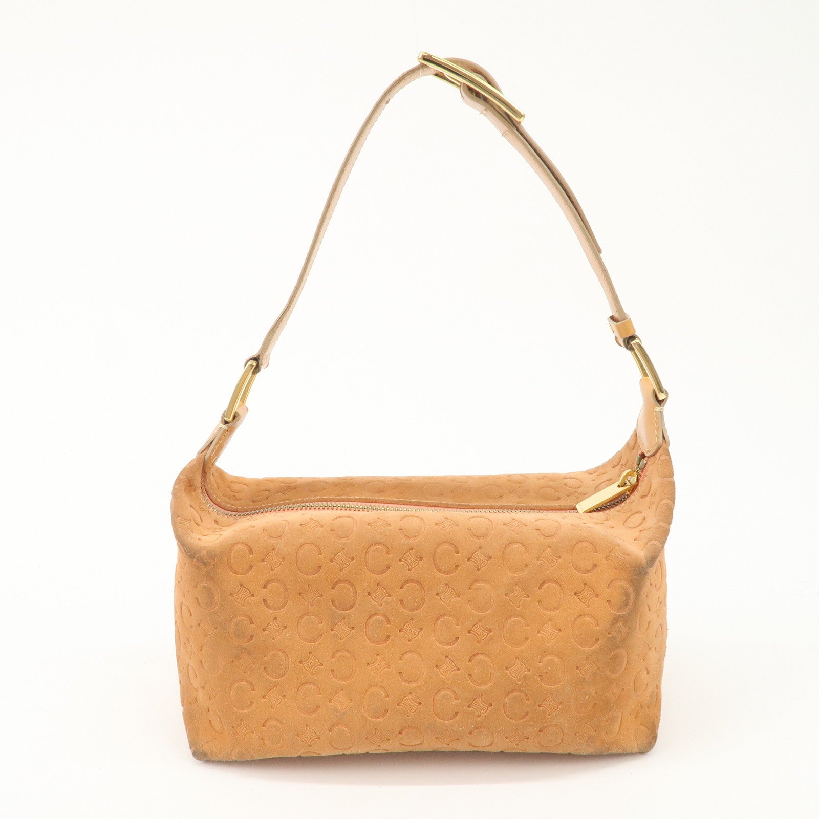 CELINE C Macadam Suede Leather Shoulder Bag Pink Beige Used