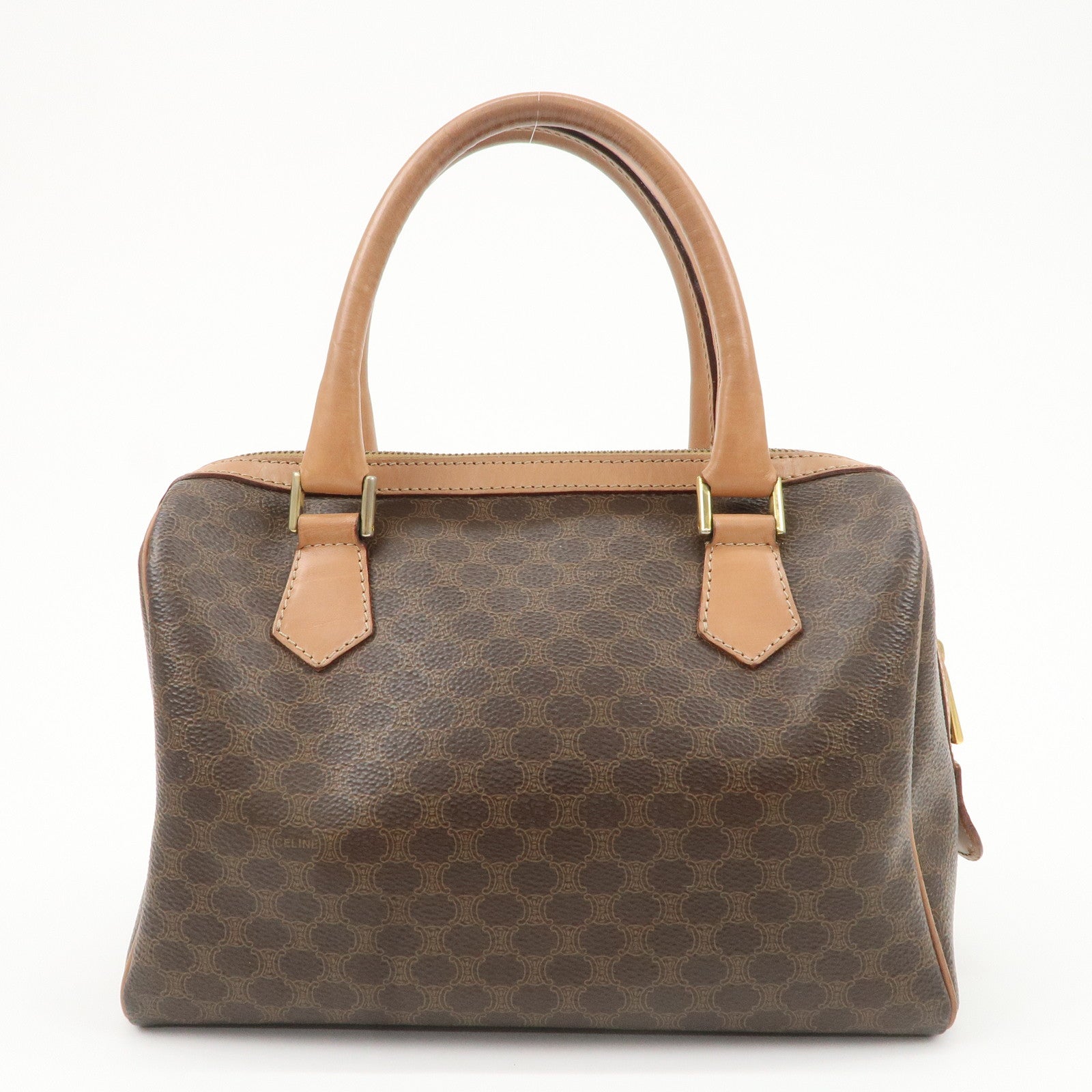 CELINE Macadam PVC Leather Boston Bag Hand Bag Brown Used
