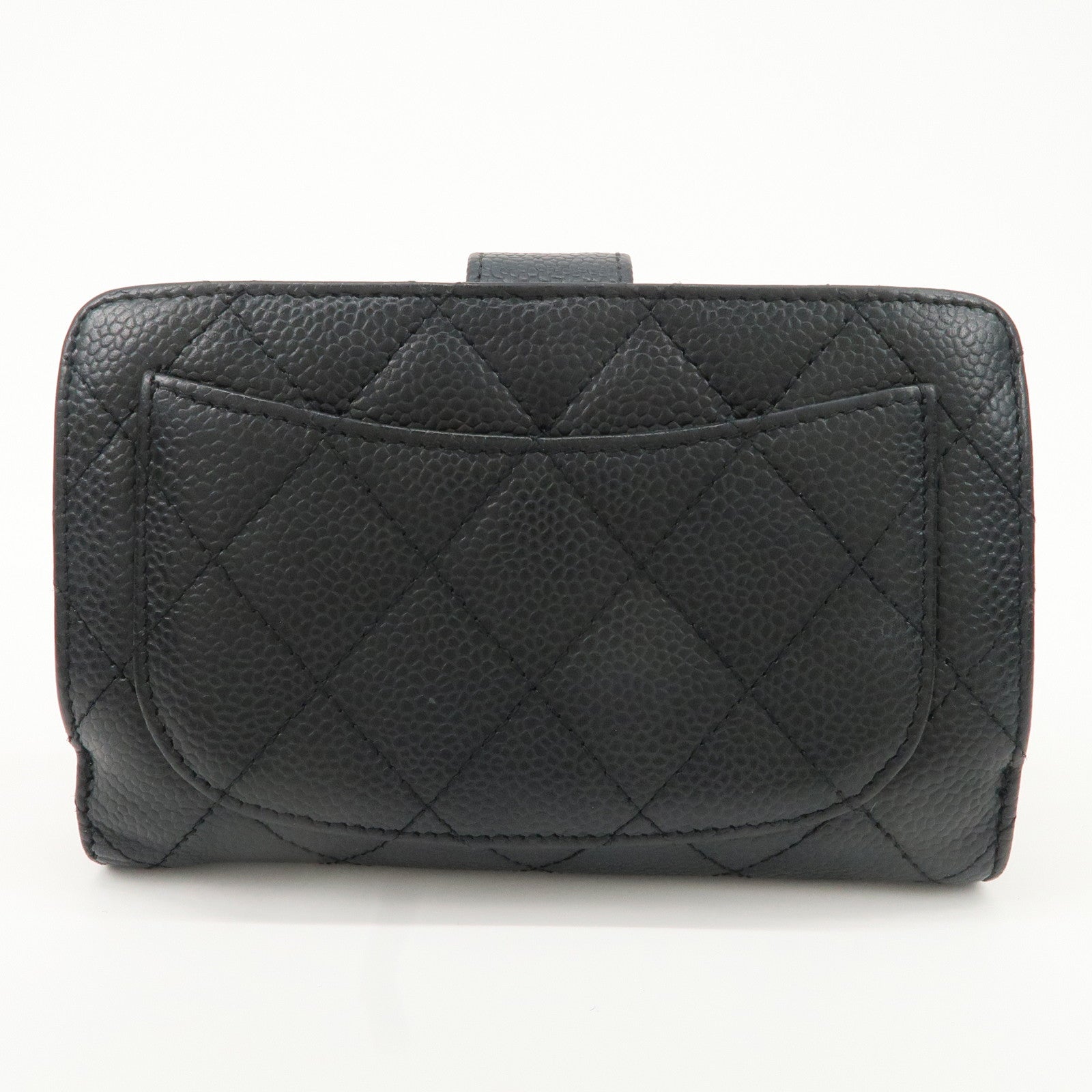 CHANEL COCO Mark Matelasse Caviar Skin Bi-fold Wallet A48667 Used