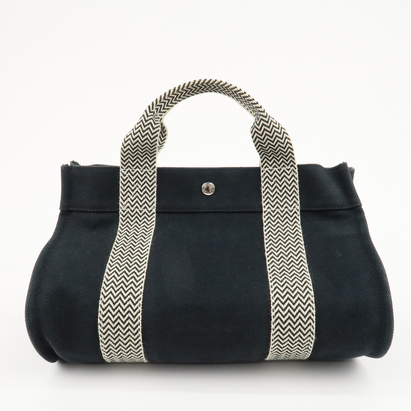 HERMES Canvas Cannes PM Tote Hand Bag Black Used