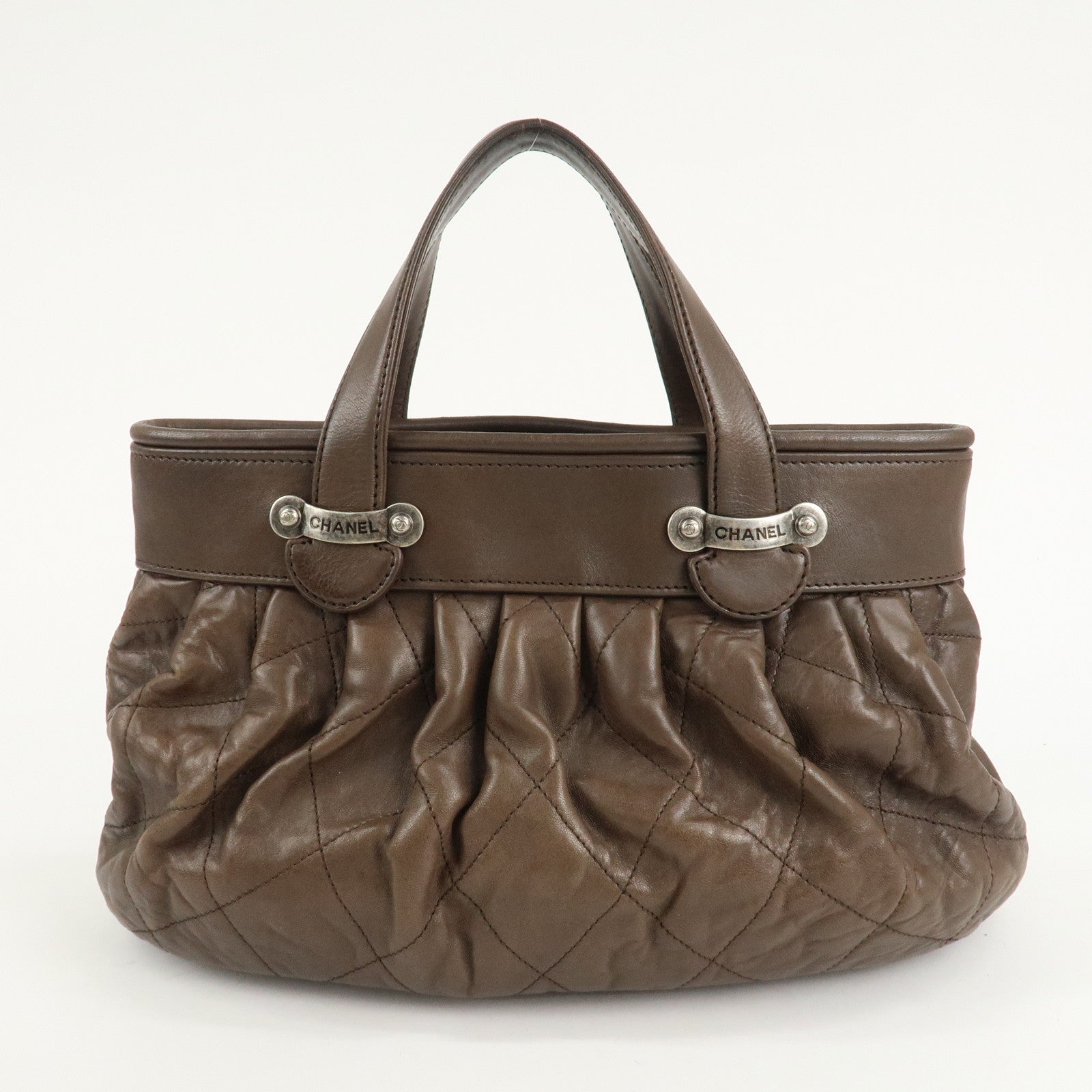 CHANEL Matelasse Leather Hand Bag Tote Bag Brown Used