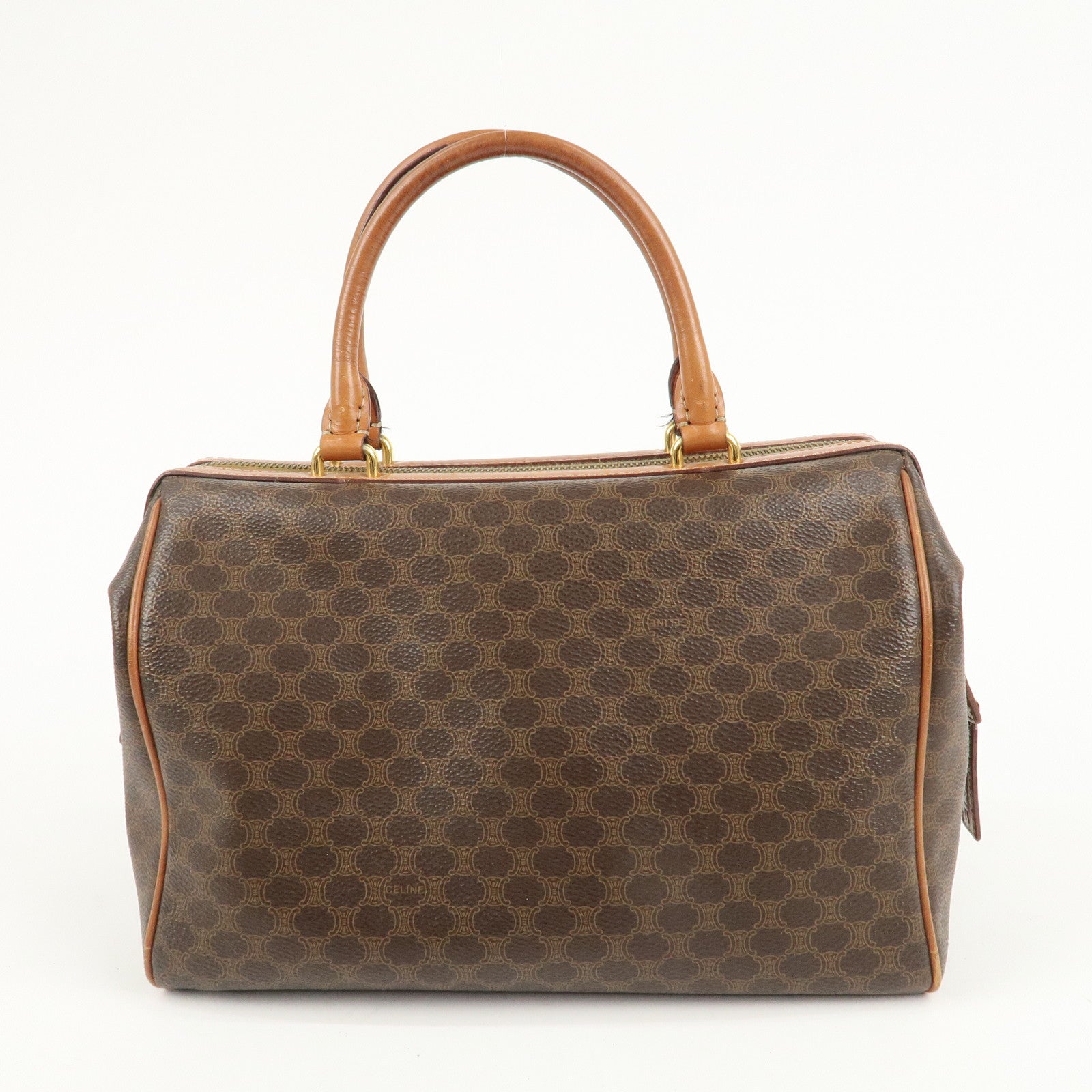 CELINE Macadam PVC Leather Boston Bag Hand Bag Brown Used