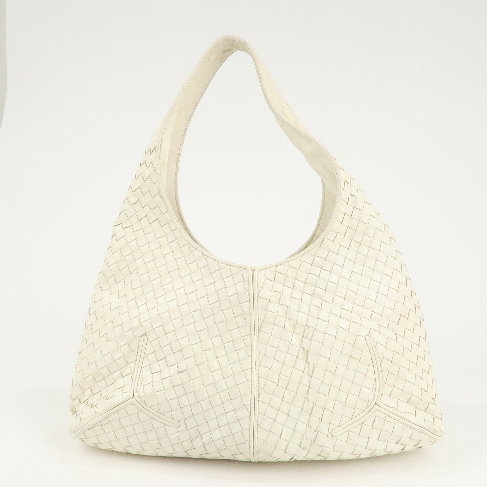 BOTTEGA VENETA Intrecciato Leather Shoulder Bag White 145552 Used