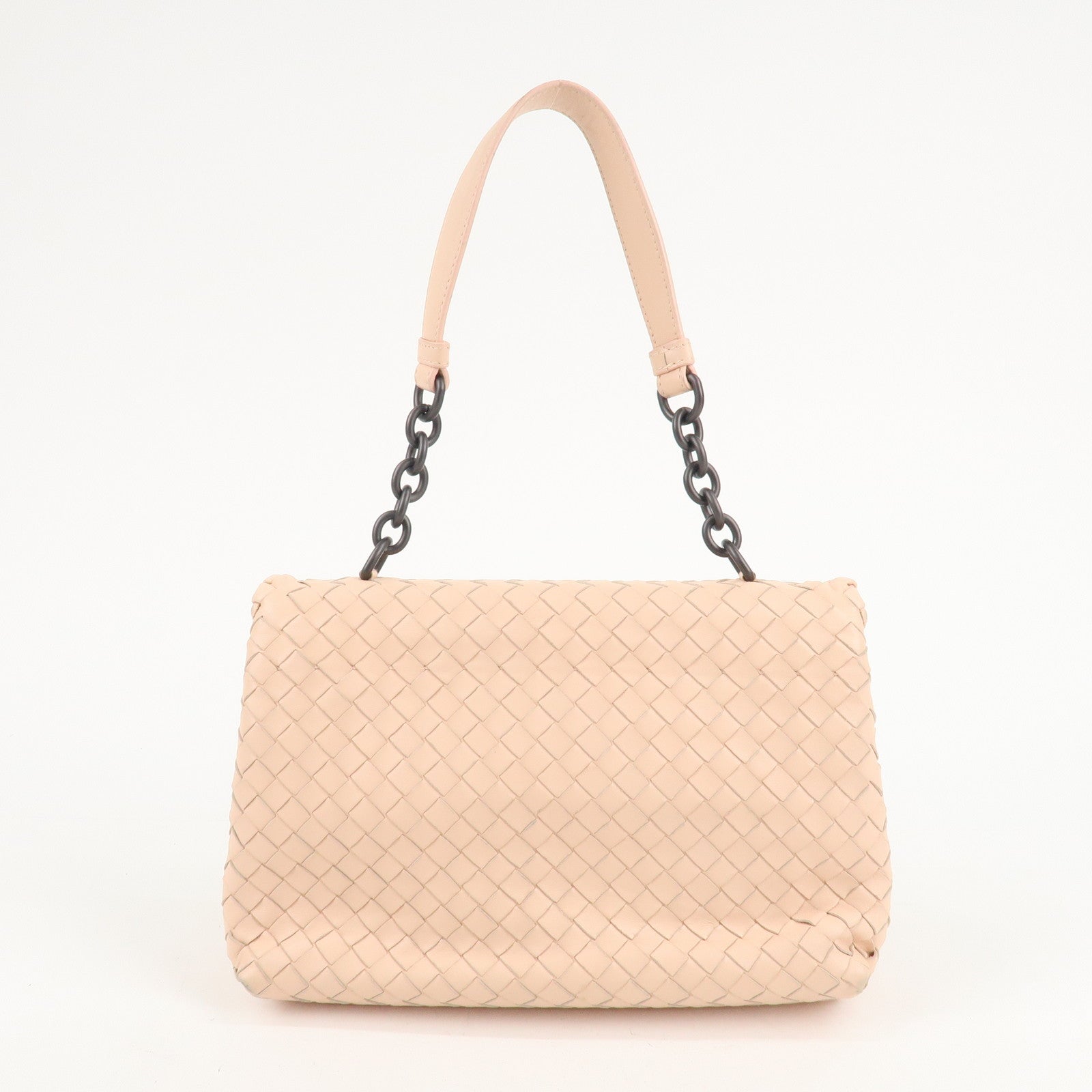 BOTTEGA VENETA Intrecciato Leather Chain Shoulder Bag Pink Beige Used
