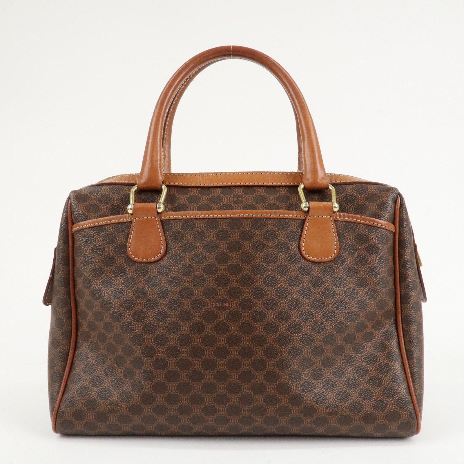 CELINE Macadam PVC Leather Boston Bag Hand Bag Brown Used