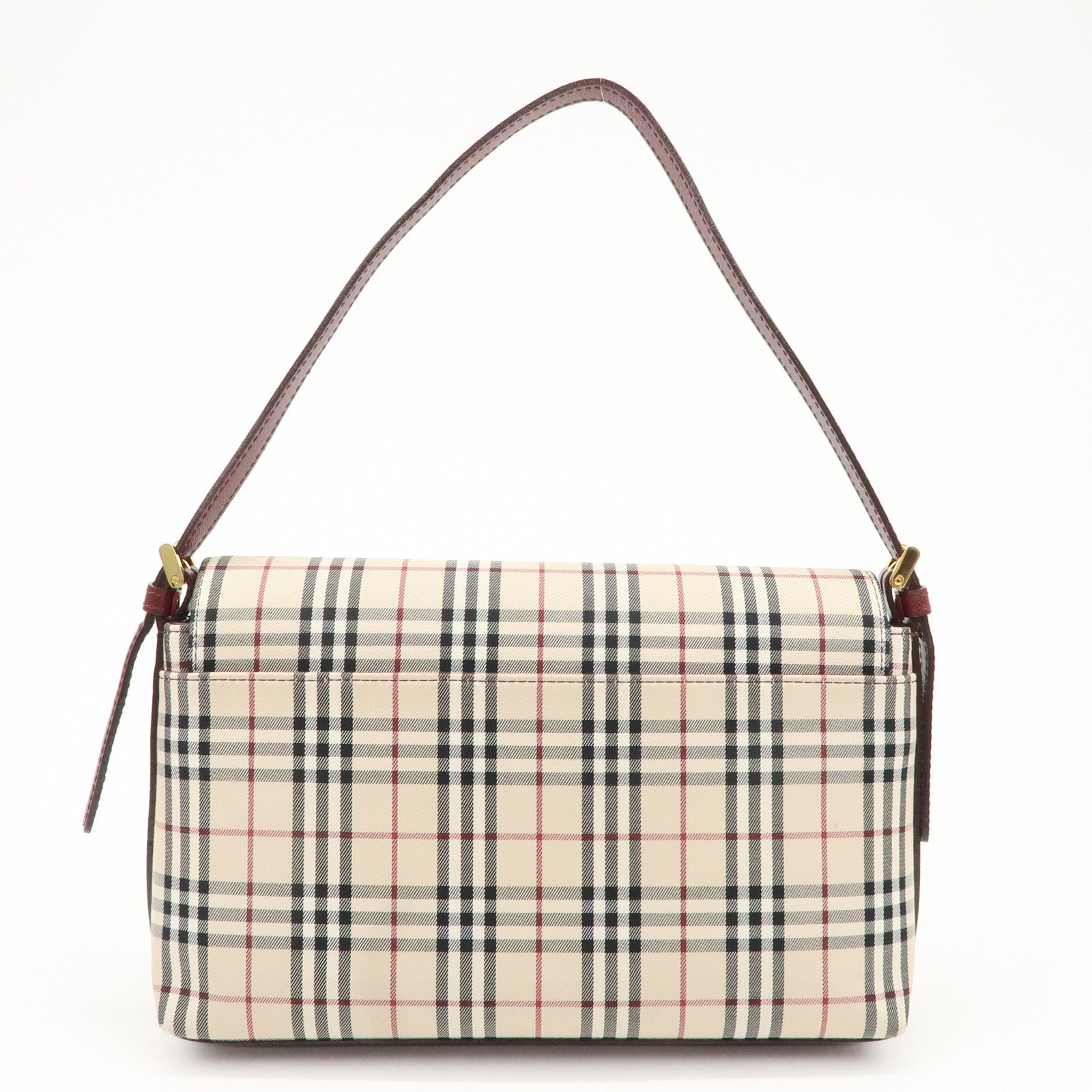 BURBERRY Canvas Leather Nova Plaid Shoulder Bag Hand Bag Bordeaux Used