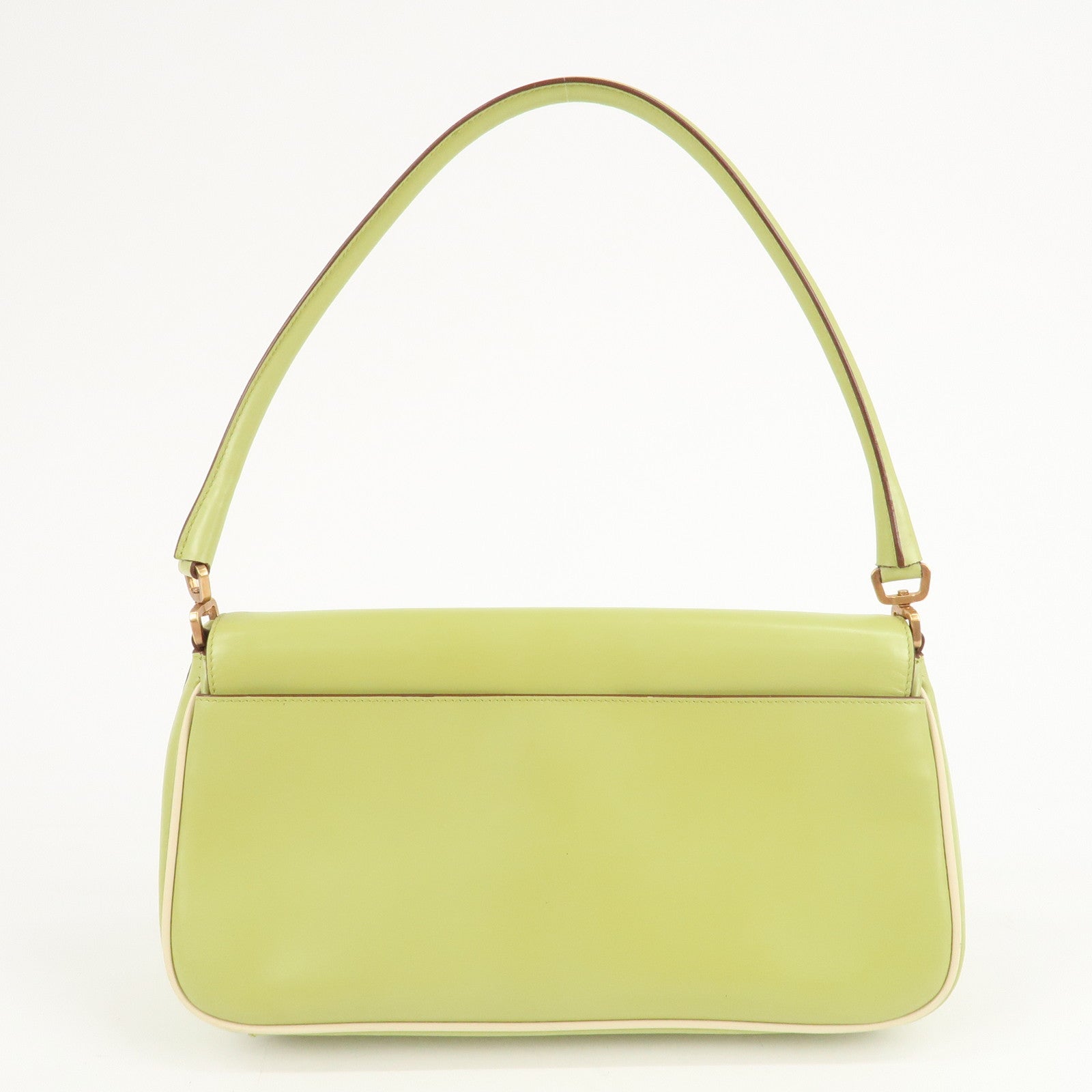 PRADA Leather Shoulder Bag Hand Bag Light Green B10689 Used