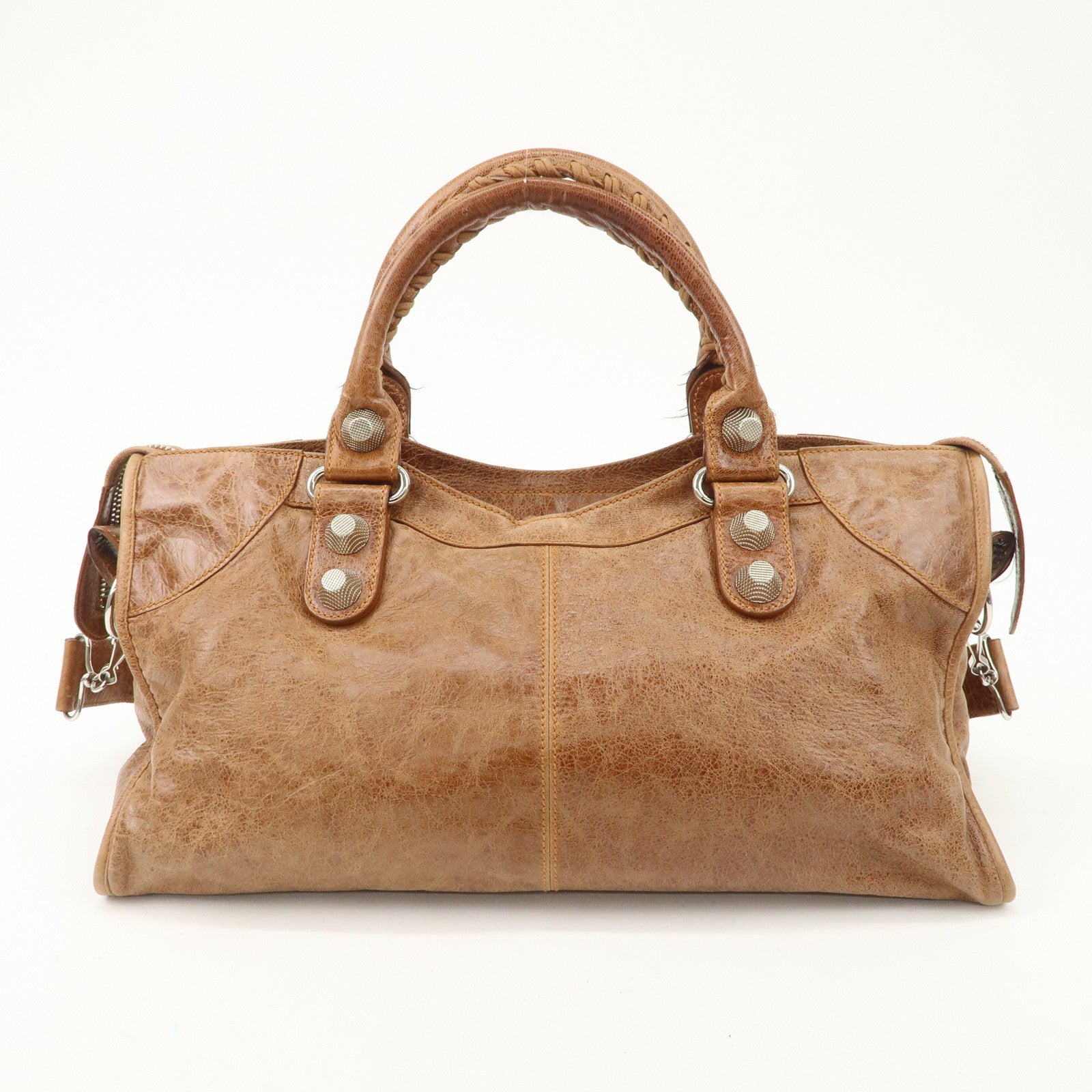 BALENCIAGA Giant City 2Way Bag Hand Bag Brown Silver HDW 173082 Used