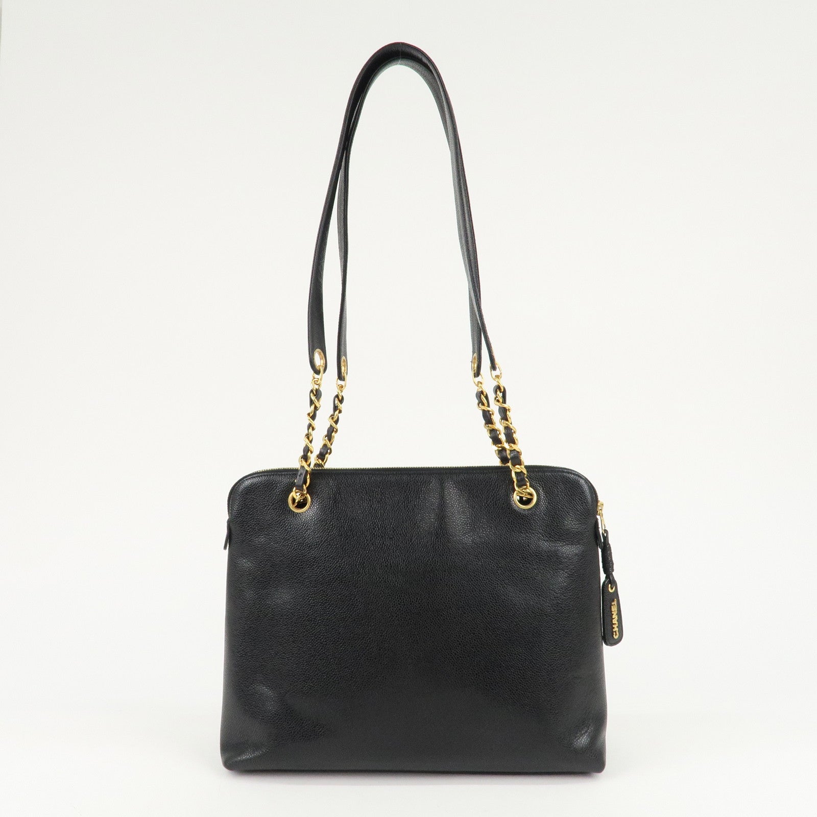 CHANEL COCO Mark Caviar Skin Chain Tote Bag Black Gold Used