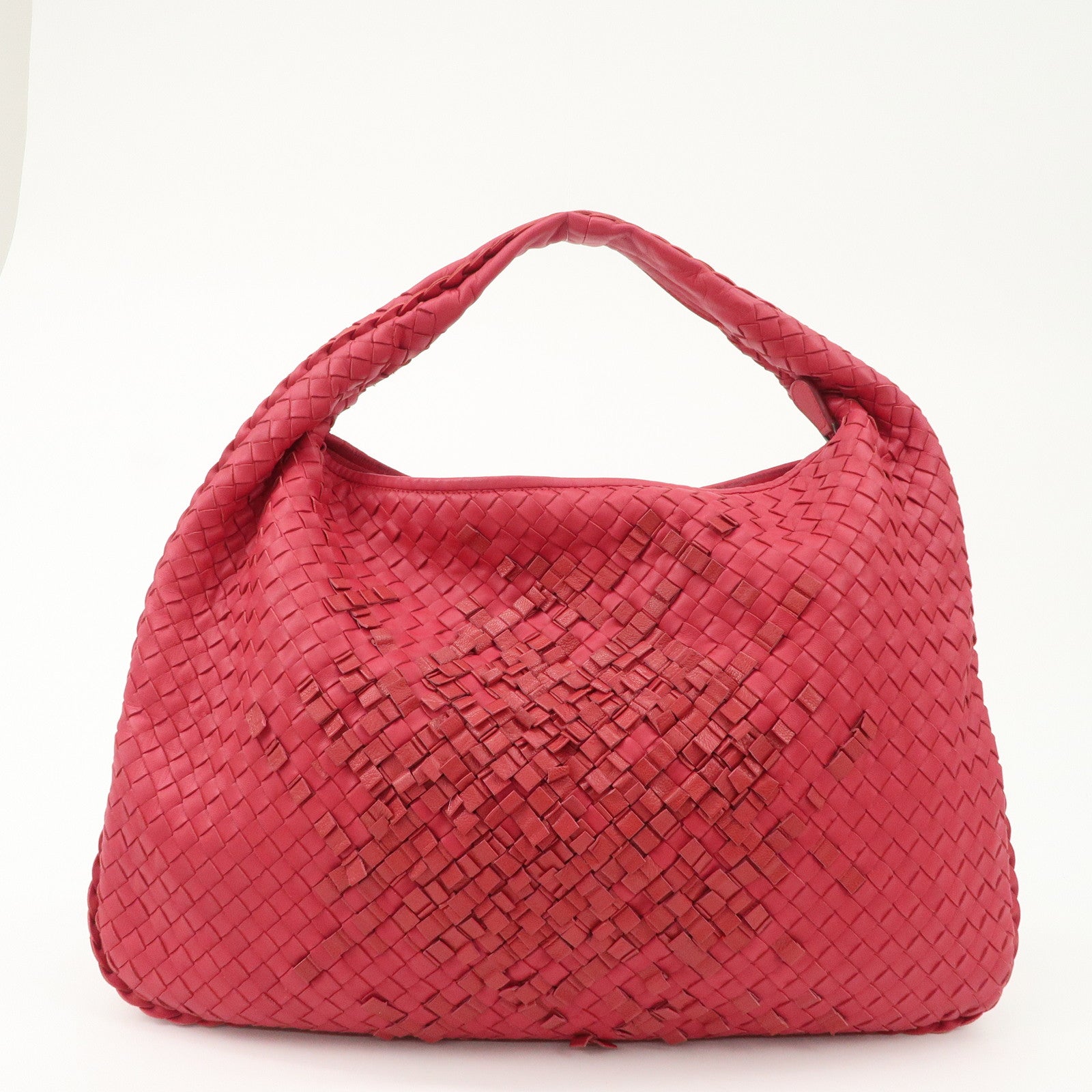 BOTTEGA VENETA Intrecciato Leather Shoulder Bag Red 115654 Used