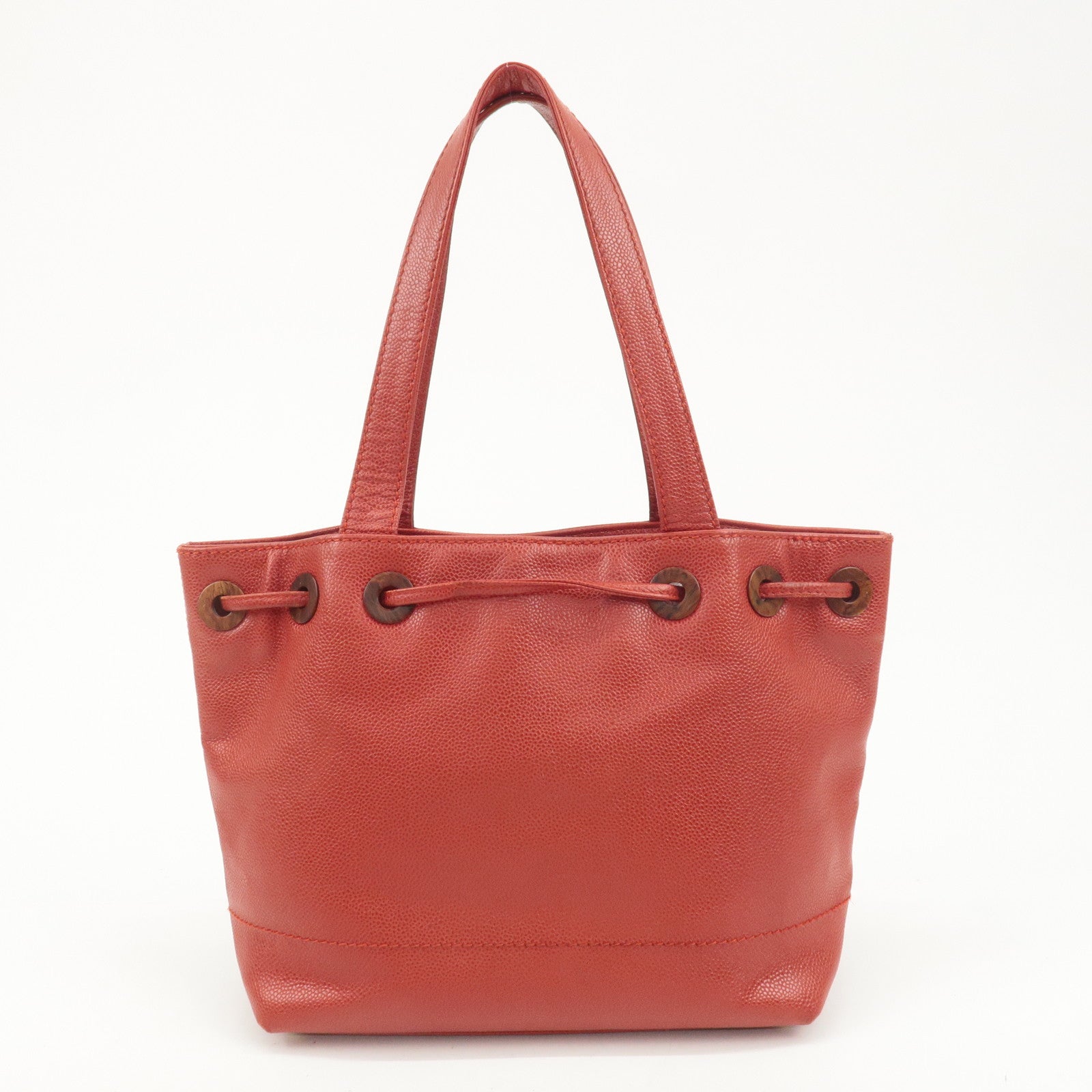 CHANEL Caviar Skin COCO Mark Tote Bag Hand Bag Red Used