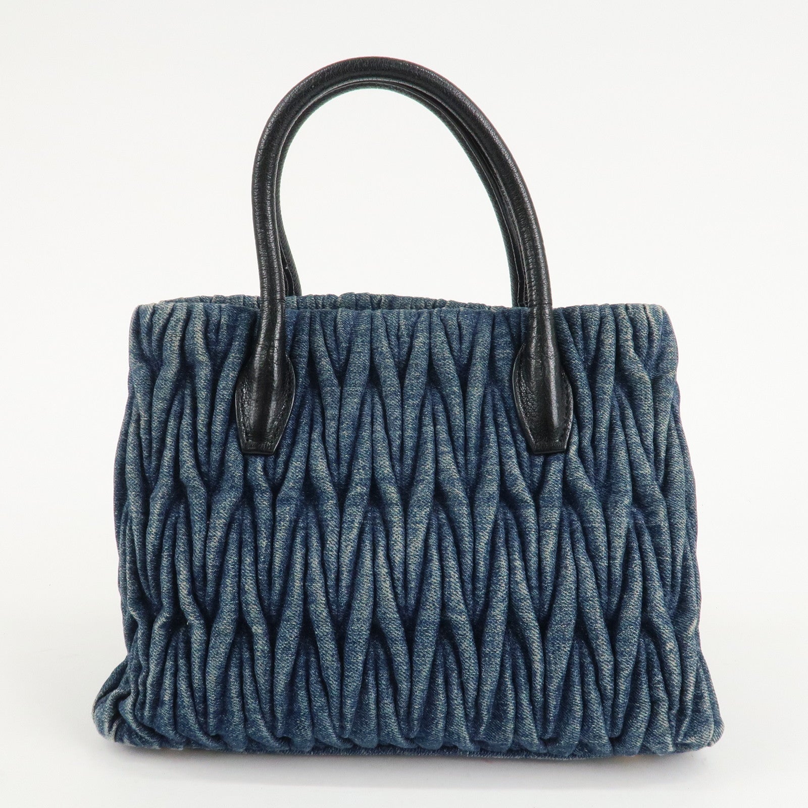 MIU MIU Matelasse Denim Leather 2Way Bag Hand Bag Blue Black Used