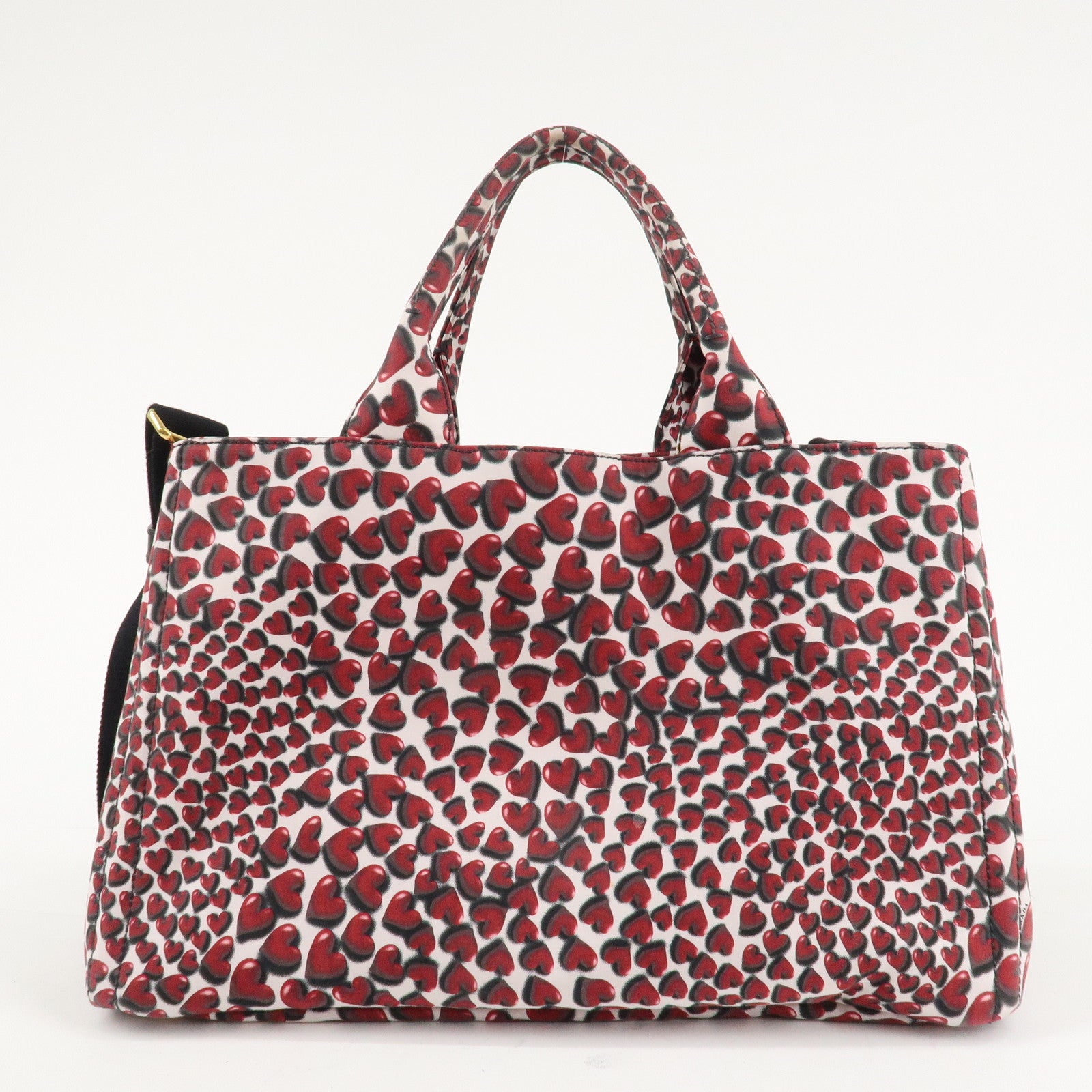 PRADA Canapa Canvas Tote Bag Hand 2Way Bag Red Ivory Gold BN1877 Used