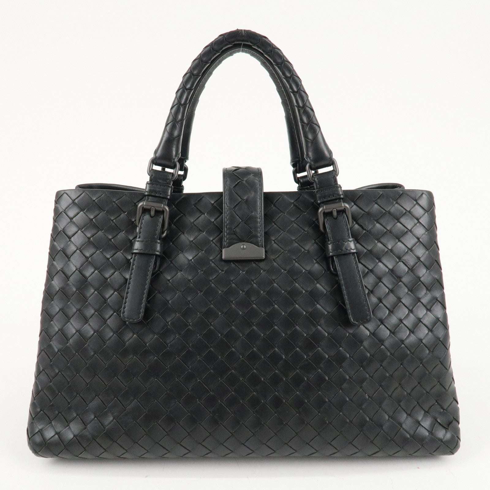 BOTTEGA VENETA Intrecciato Leather Tote Bag Hand Bag Black Used