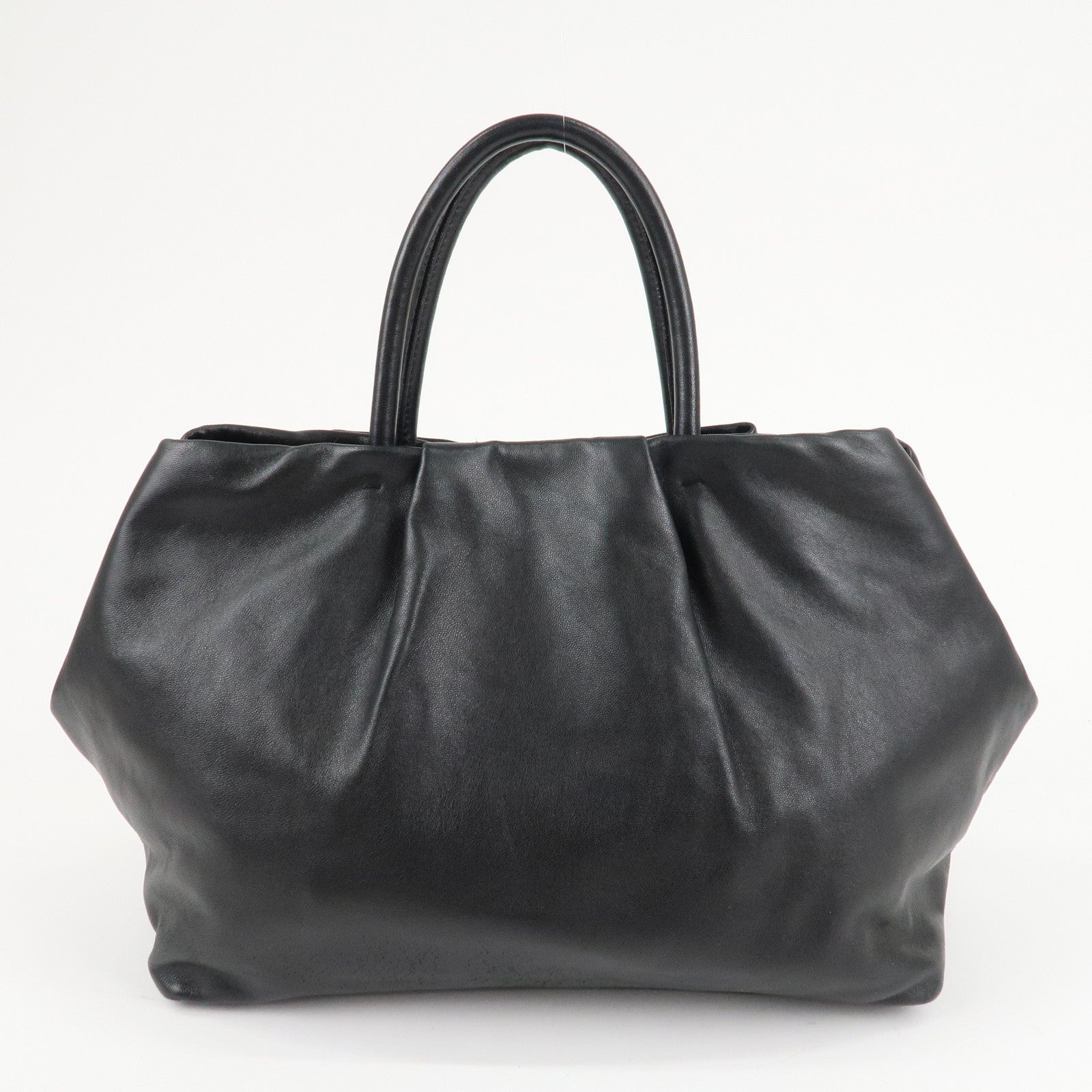 PRADA Nappa Leather Ribbon Tote Bag Hand Bag NERO Black BN1601 Used