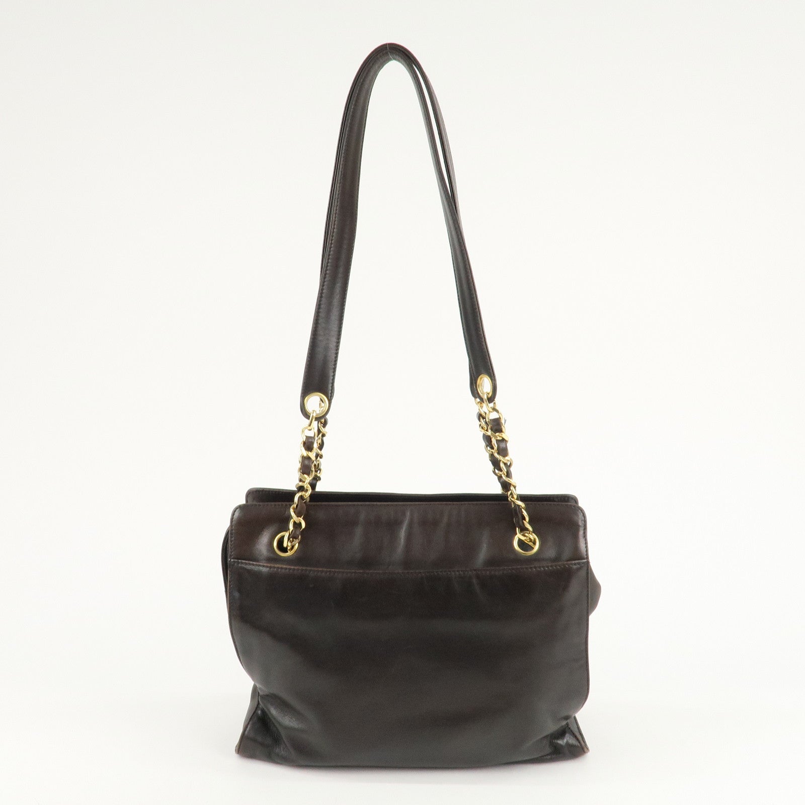 CHANEL COCO Mark Lamb Skin  Chain Shoulder Bag Brown Gold Used