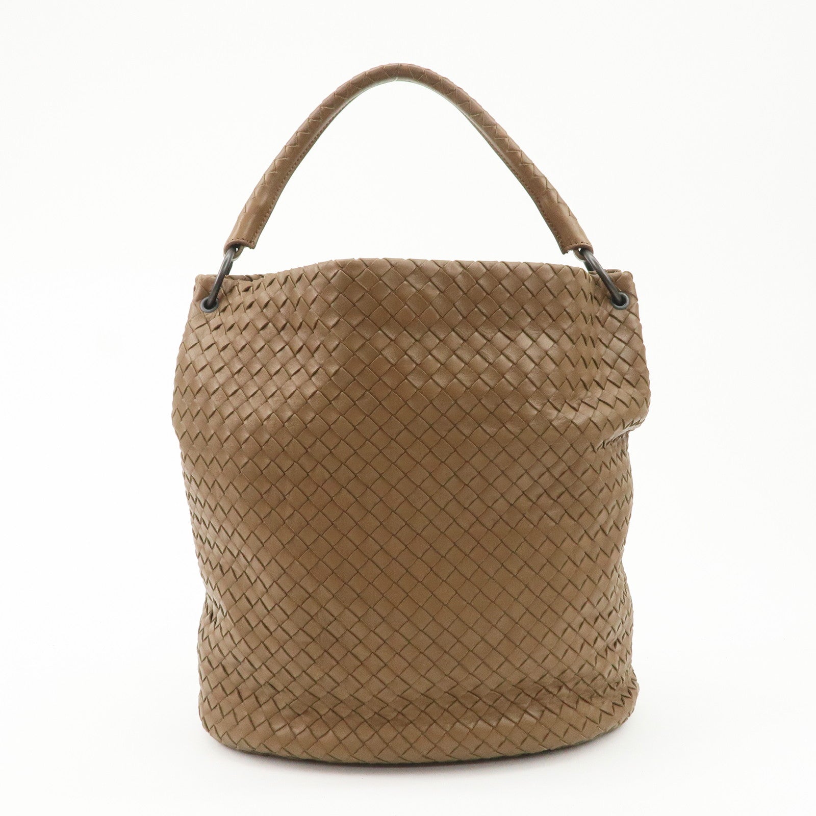BOTTEGA VENETA Intrecciato Leather Shoulder Bag Brown Used