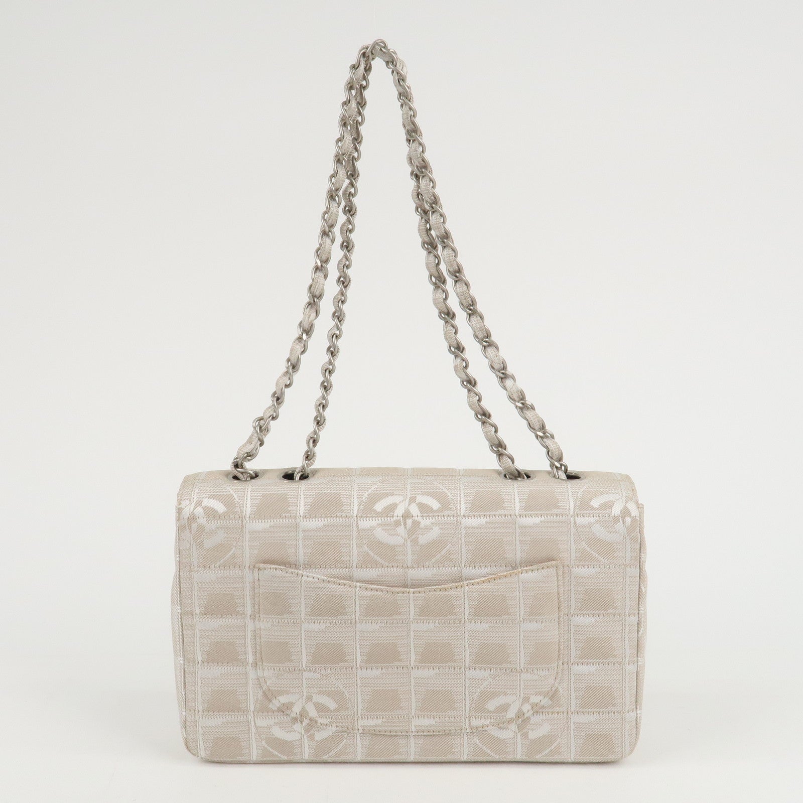 CHANEL Travel Line Chocolate Bar Nylon Jacquard Chain Bag A15285 Used