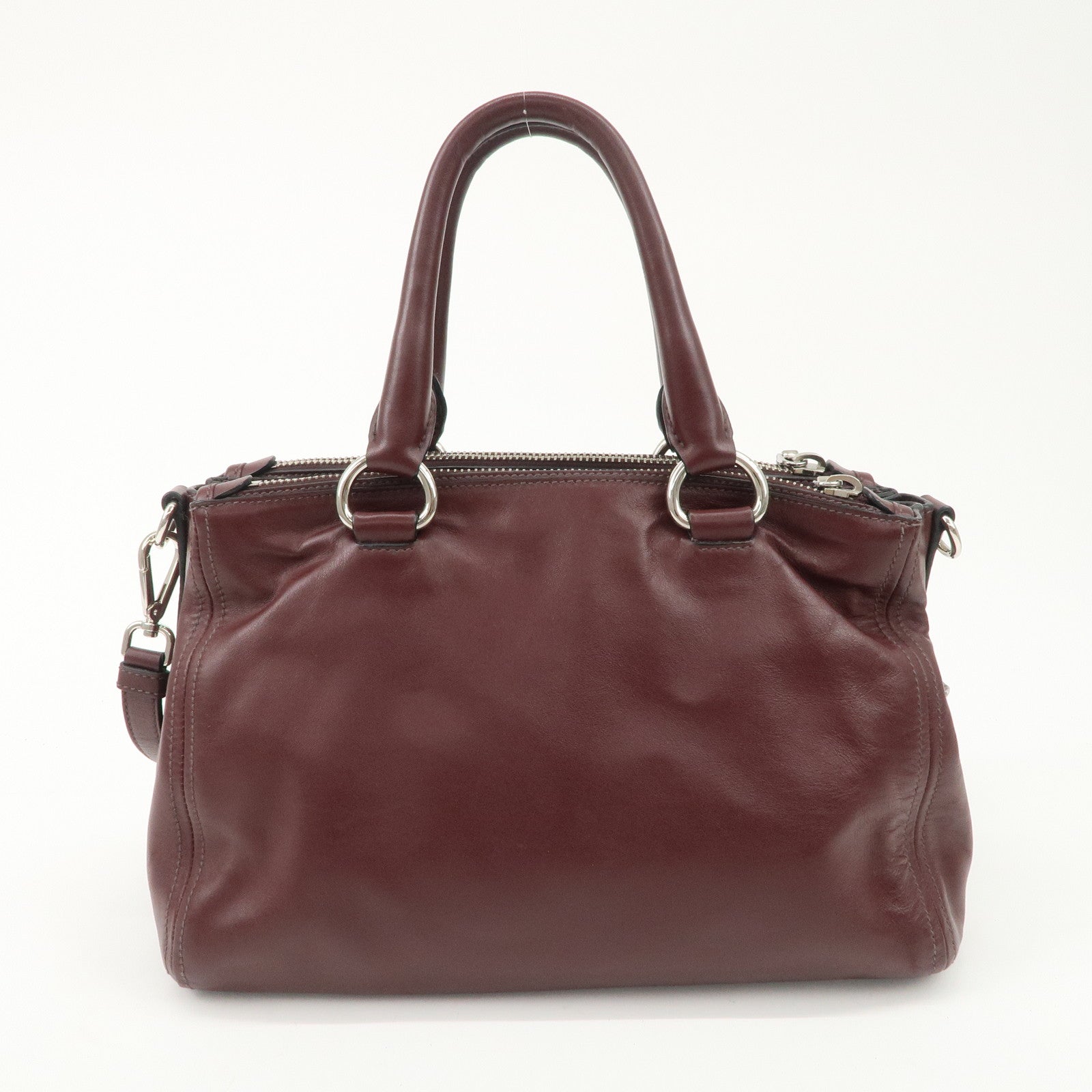 PRADA Leather 2Way Bag Hand Bag Shoulder Bag Bordeaux BN2866 Used