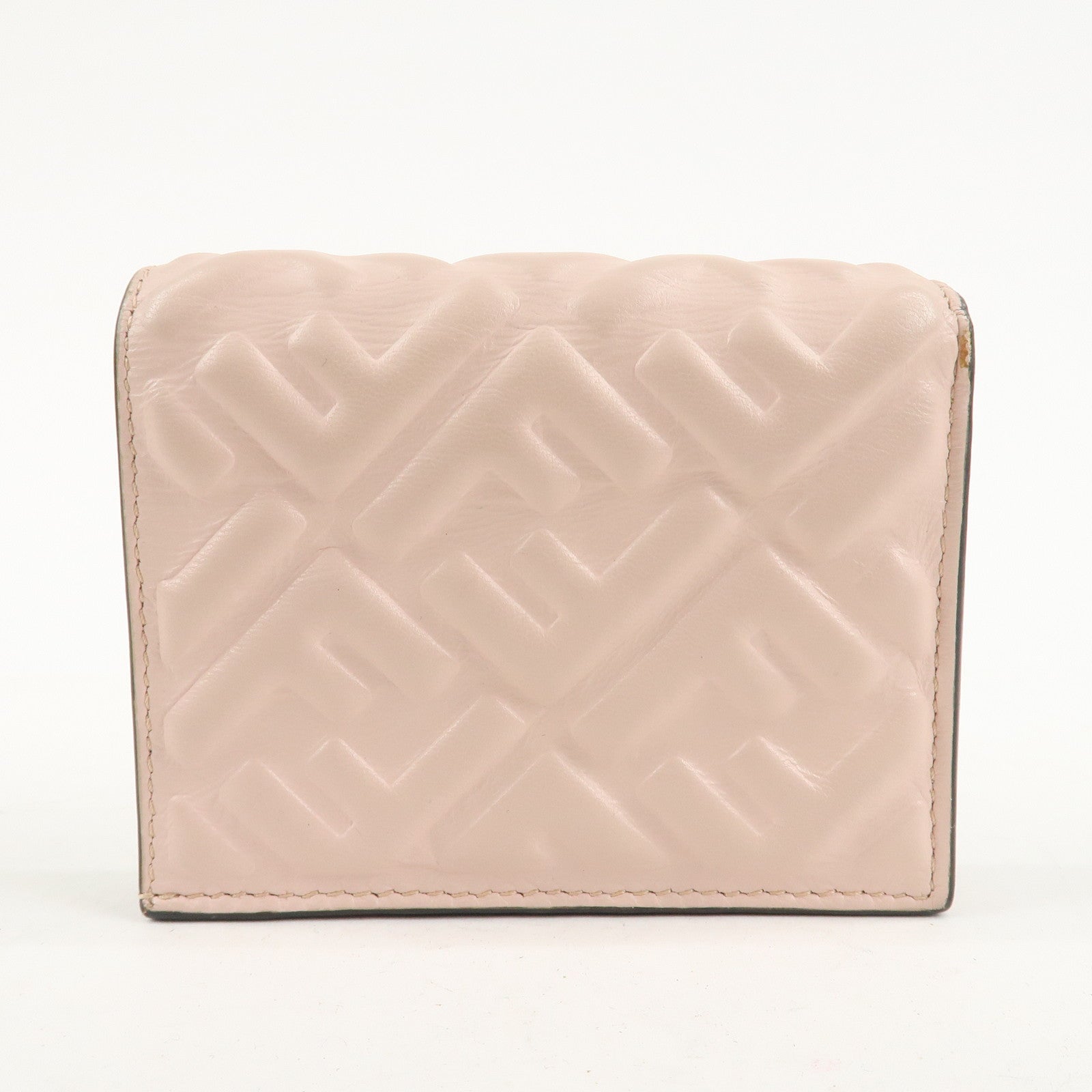 FENDI Bucket Leather Bi-Fold Wallet Gold Metal Fitting Pink Used