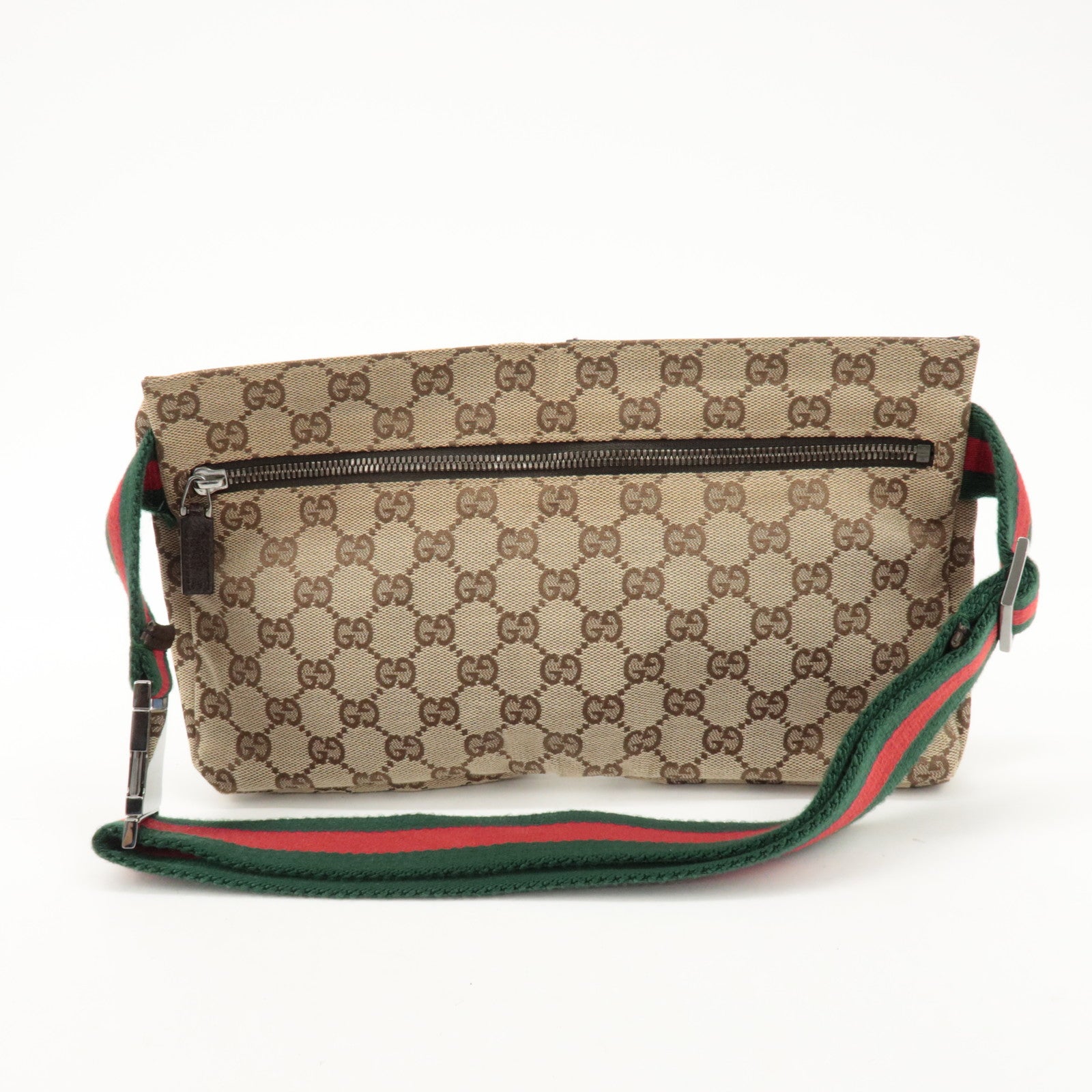 GUCCI GG Canvas Leather Waist Bag Crossbody Bag Beige Brown 28566 Used