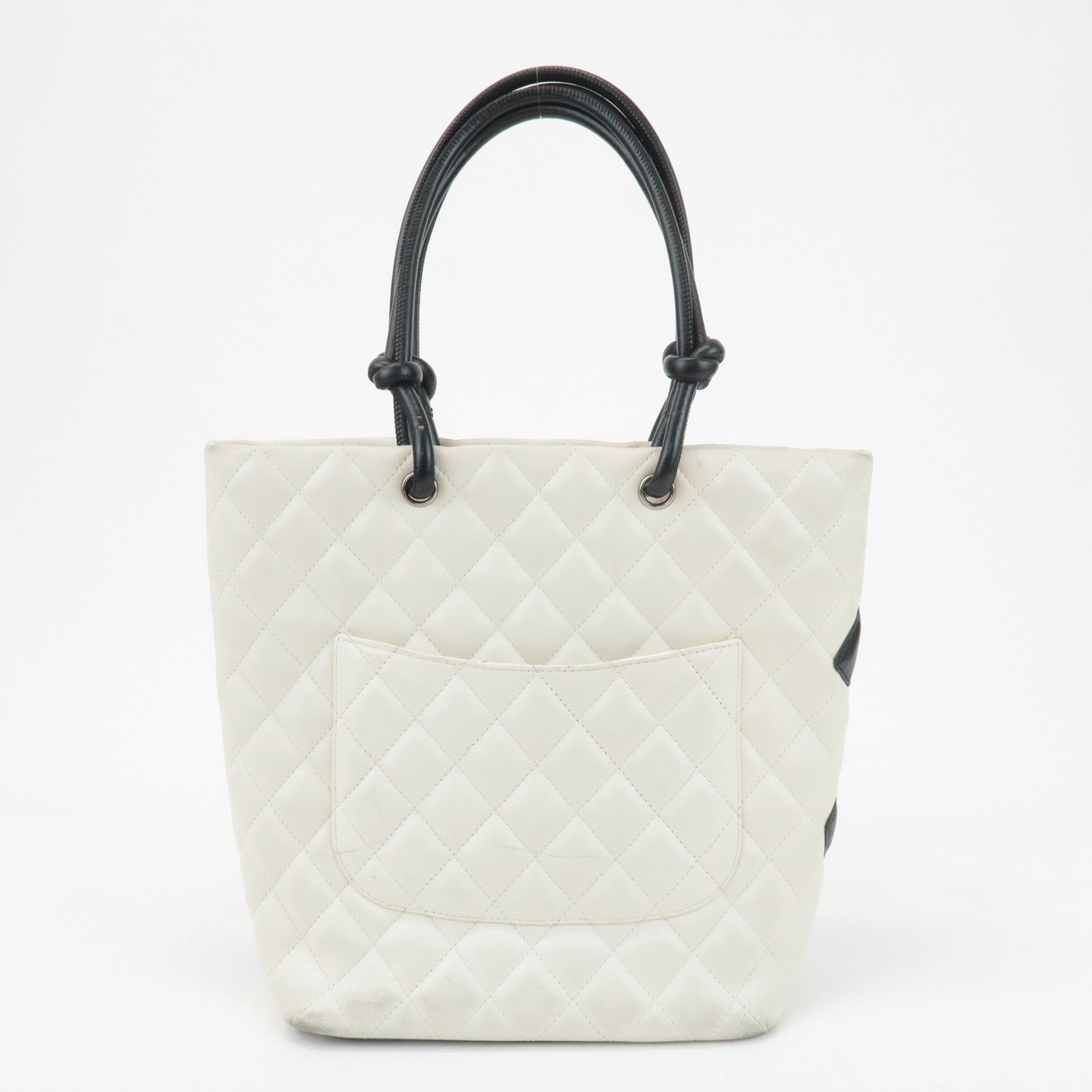 CHANEL Cambon Line Lamb Skin Medium Tote Bag Shoulder Bag A25167 Used