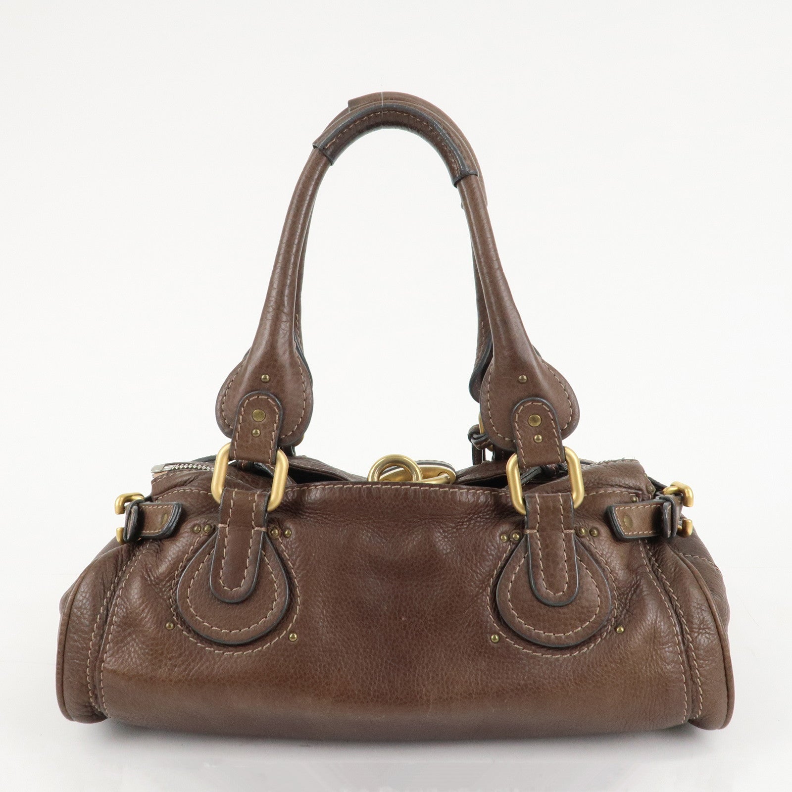 Chloe Paddington Leather Hand Bag Shoulder Bag Medium Brown Used