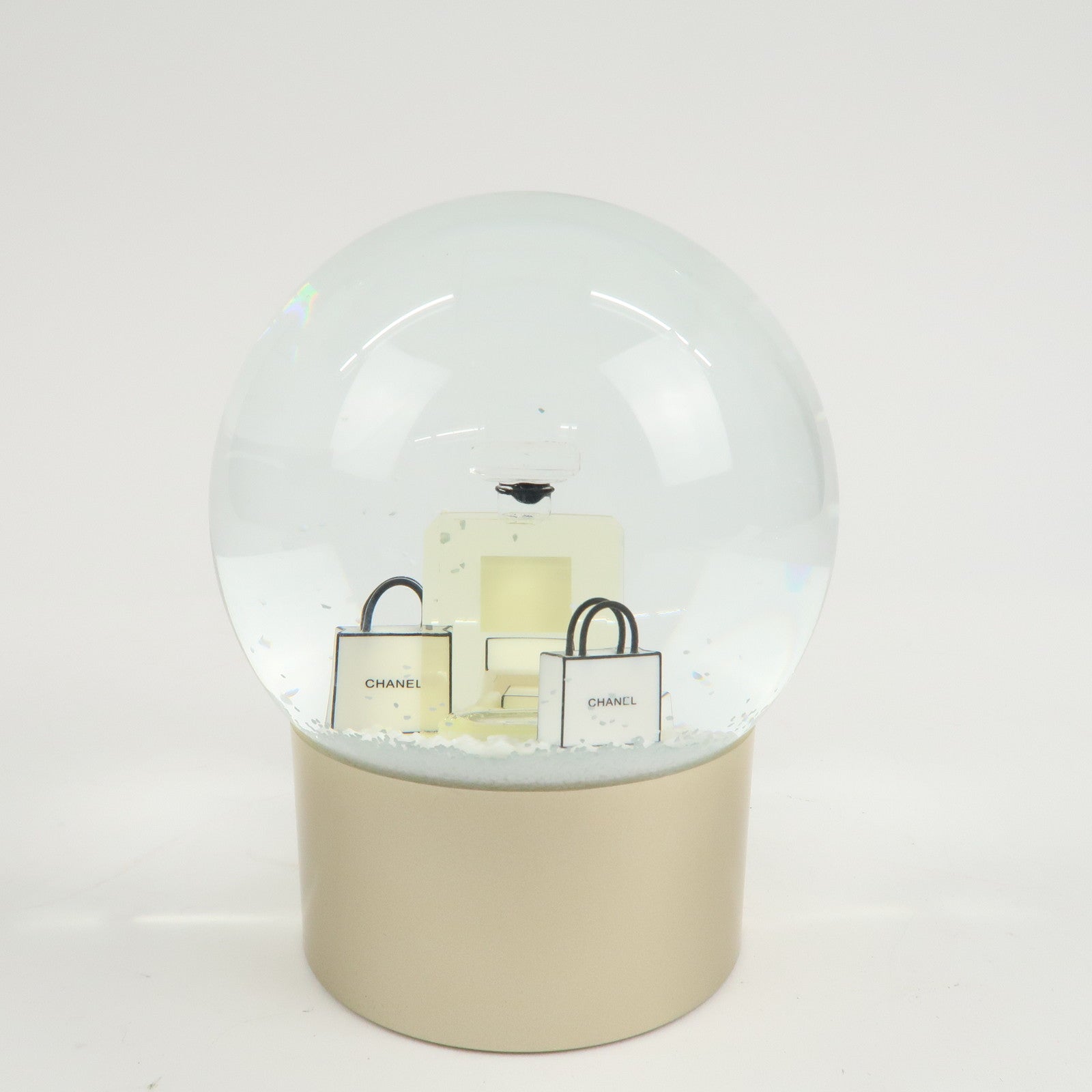 CHANEL No.5 Glass Snow Globe Snow Dome 2015 Novelty White Gold Used
