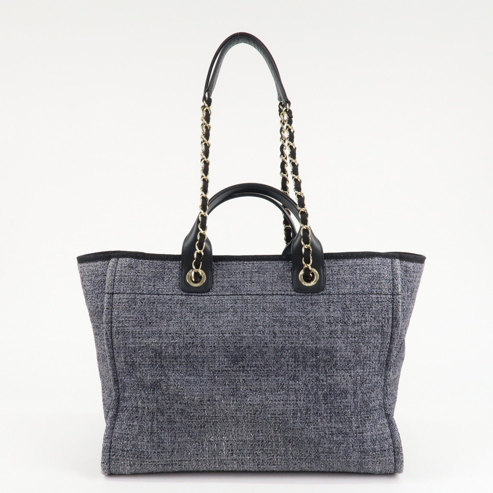CHANEL Deauville Raffia Leather Chain Tote Bag GM A66941 Navy Used