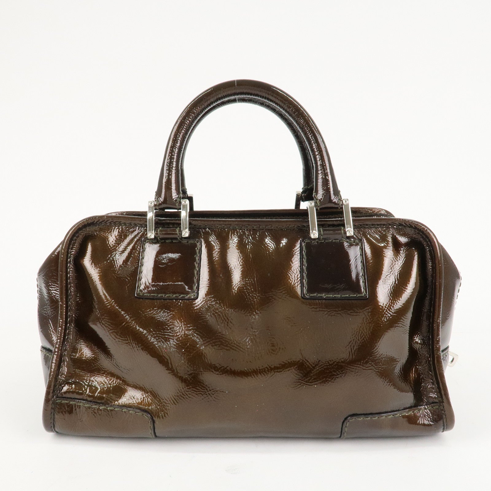 LOEWE Anagram Patent Leather Amasona28 Hand Bag Bronze Used