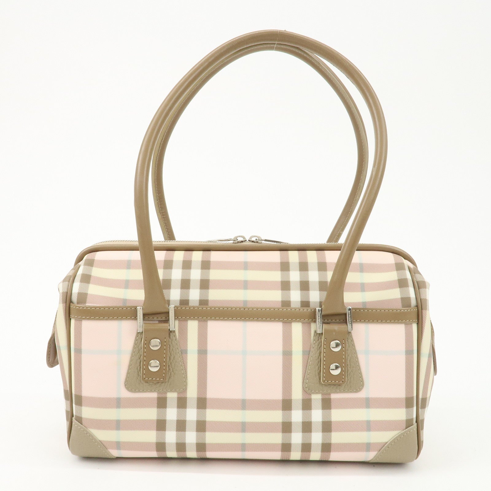 BURBERRY PVC Leather Nova Plaid Shoulder Bag Hand Bag Beige Pink Used