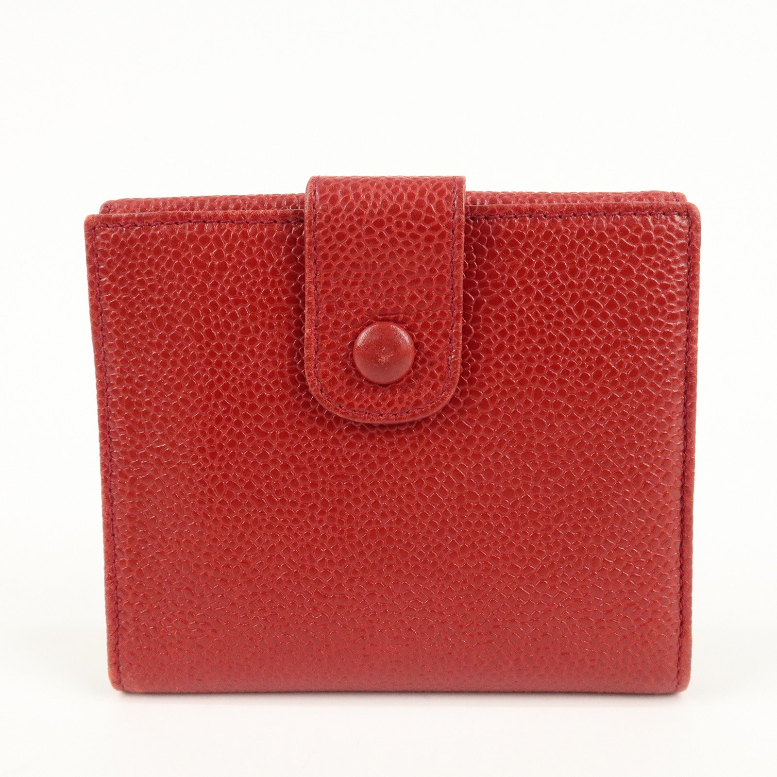 CHANEL Caviar Skin Coco Mark W Hook Compact Wallet A01427 Used