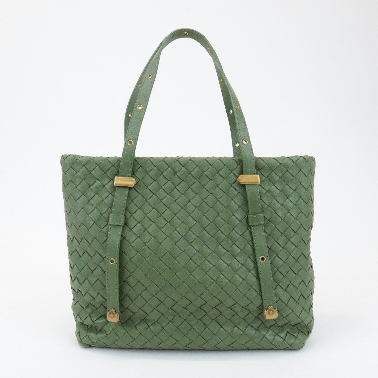 BOTTEGA VENETA Intrecciato Leather Tote Shoulder Bag Green 162937 Used