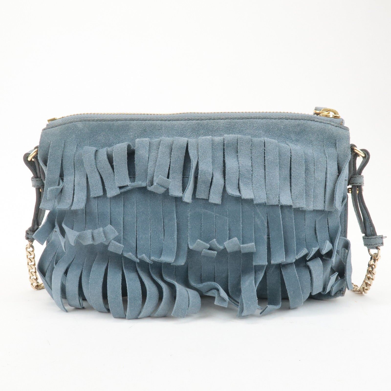 BURBERRY Leather Suede Chain Sholder Bag Hand Bag Light Blue Used