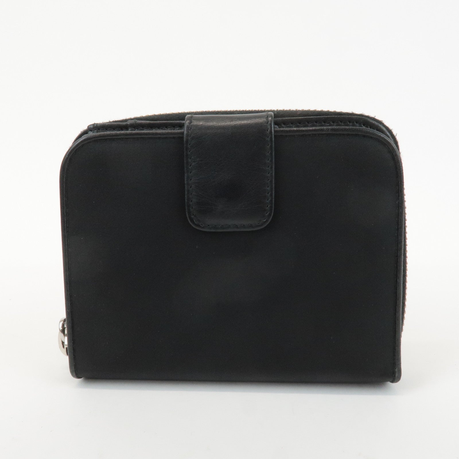 PRADA Logo Leather Round Zip Wallet Bijou Black Used