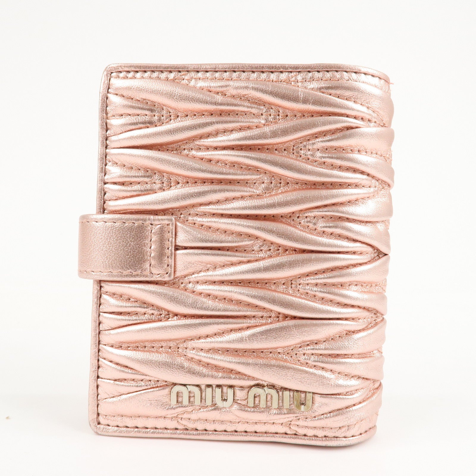 MIU MIU Matelasse Leather Bi-fold Wallet Metalic Pink 5MV016 Used