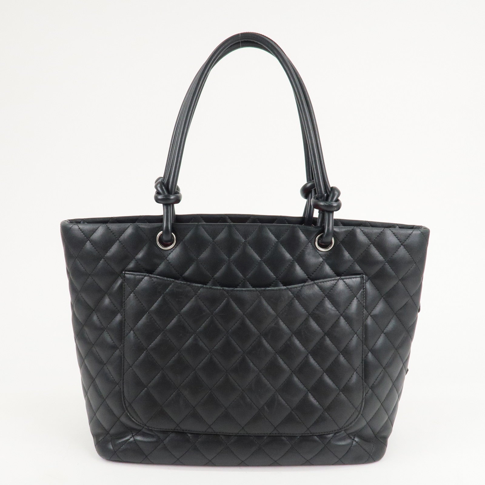 CHANEL Cambon Line Lamb Skin COCO Mark Large Tote Bag Black A25169 Used