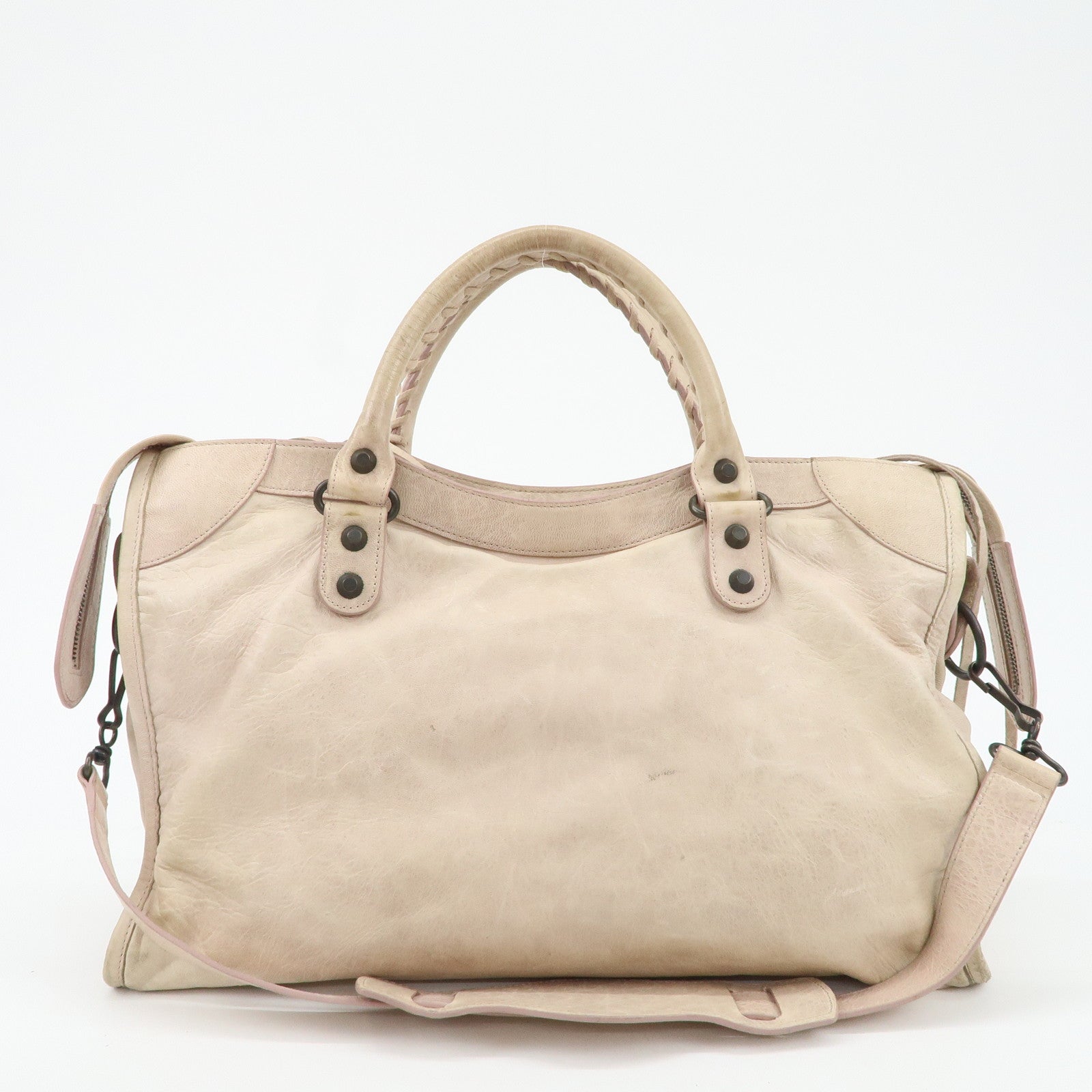 BALENCIAGA The City Leather 2Way Shoulder Bag Beige 115748 Used