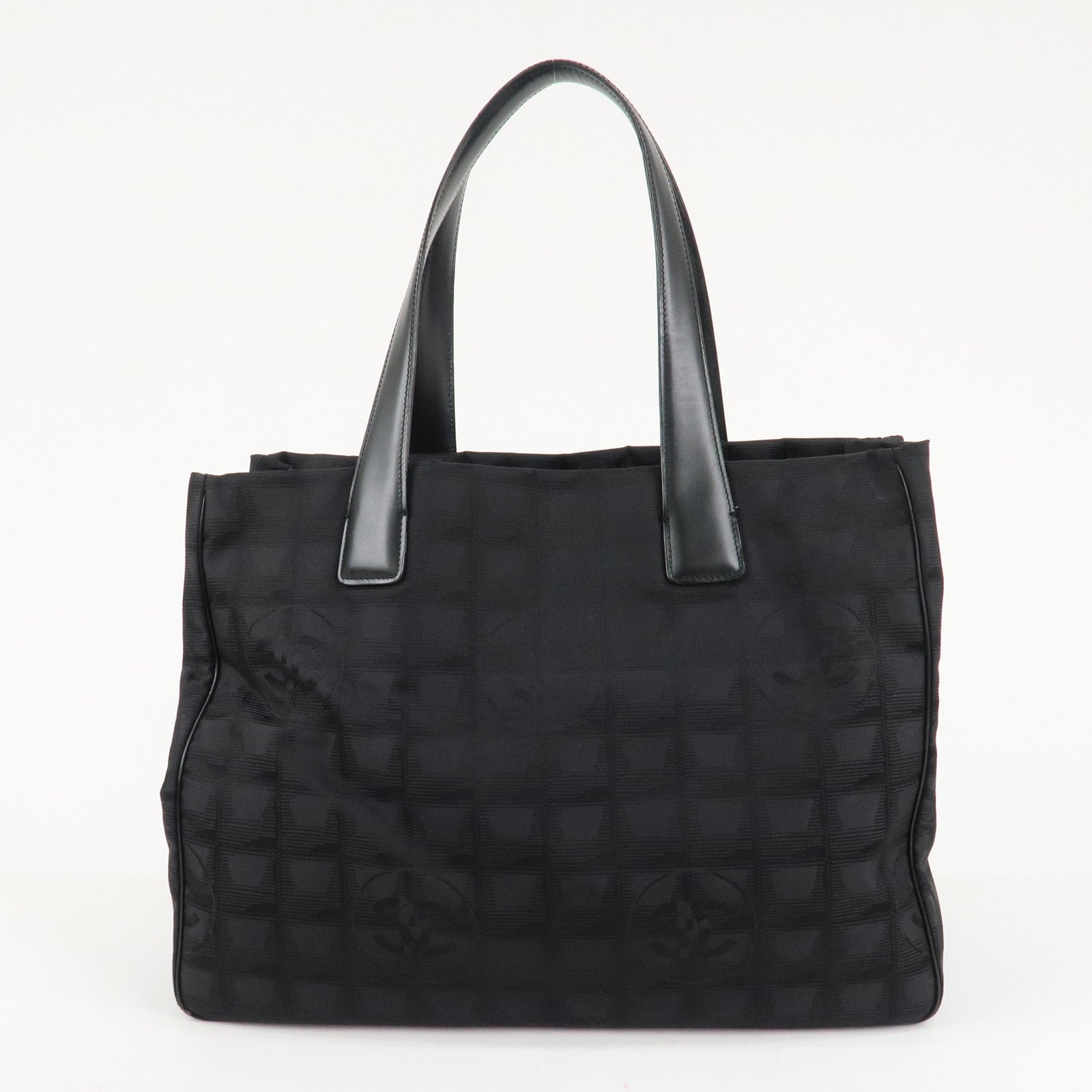 CHANEL New Travel Line Nylon Jacquard Leather Tote Bag Black A15991 Used