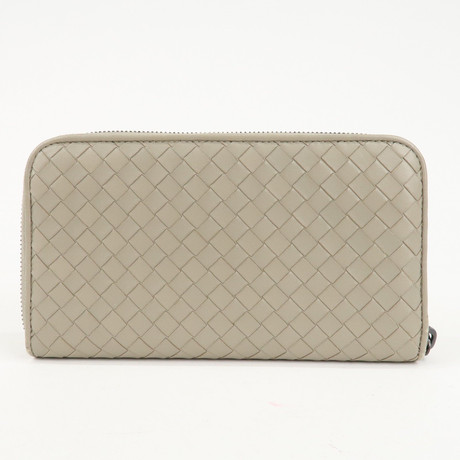 BOTTEGA VENETA Intrecciato Leather Round Zipper Long Wallet Gray Used